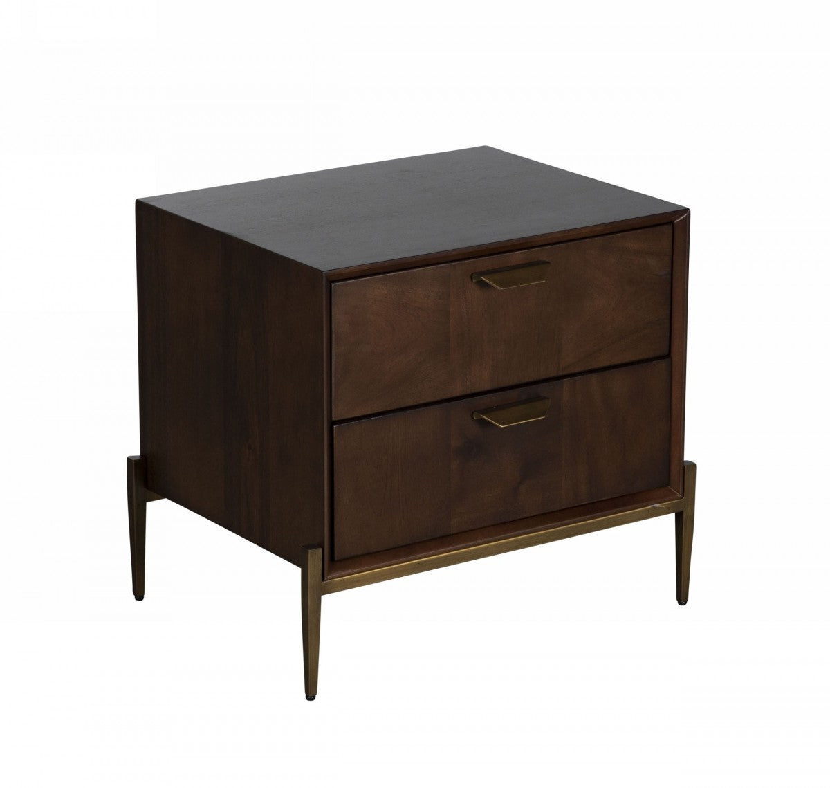 Modern Dark Mango Acacia And Brass Nightstand With Two Drawers By Homeroots | Nightstands | Modishstore - 2