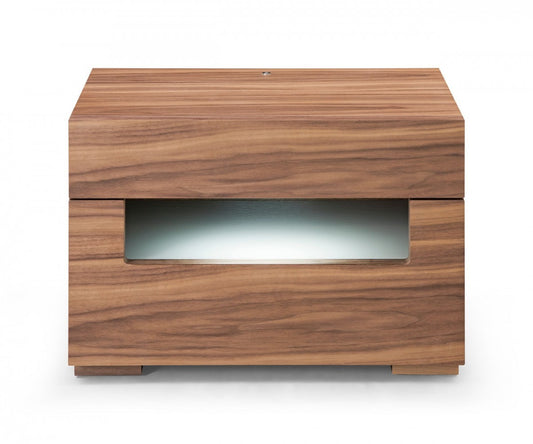 Dazzling Contemporary Led Walnut Nightstand With Two Drawers By Homeroots | Nightstands | Modishstore