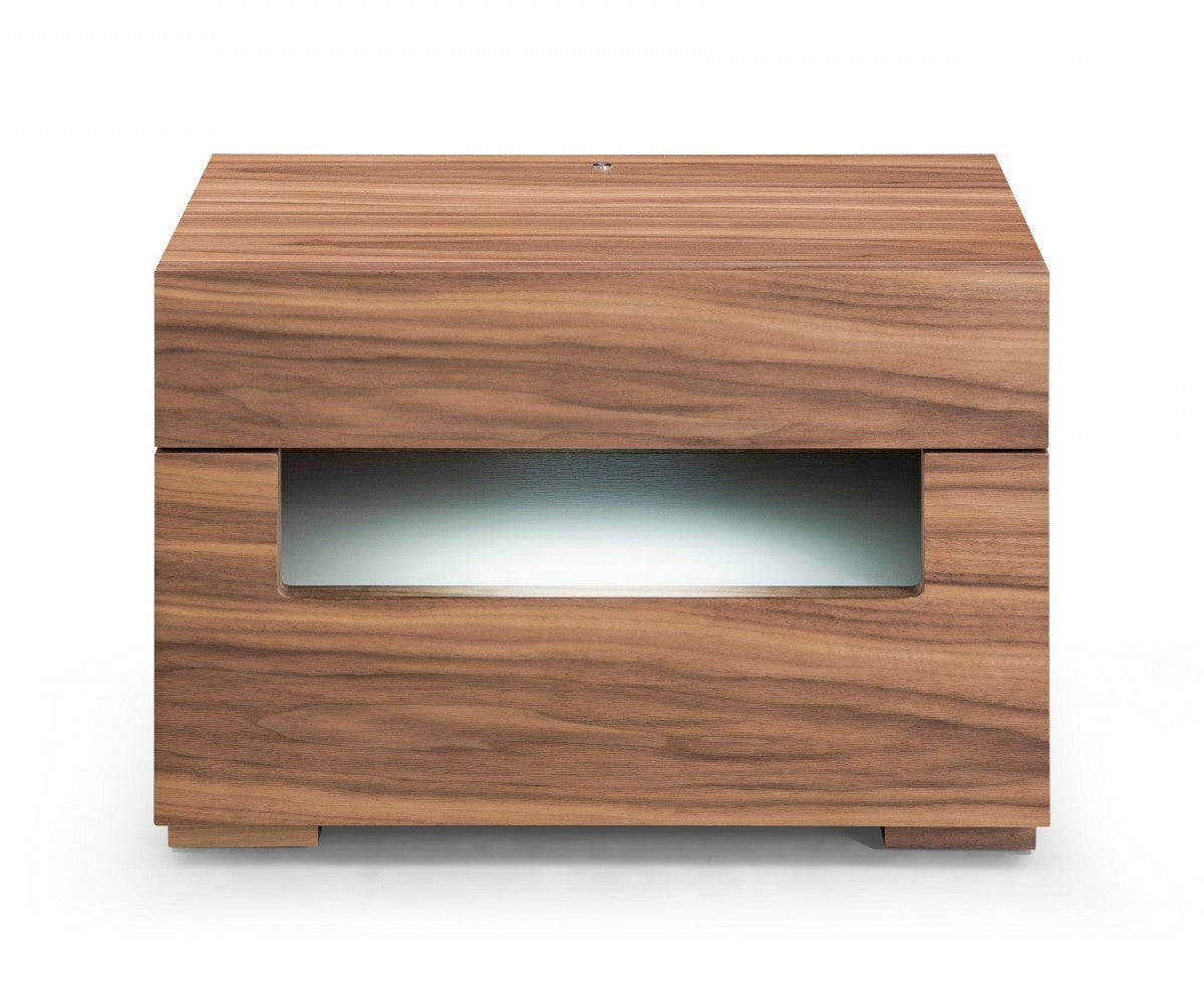 Dazzling Contemporary Led Walnut Nightstand With Two Drawers By Homeroots | Nightstands | Modishstore - 4