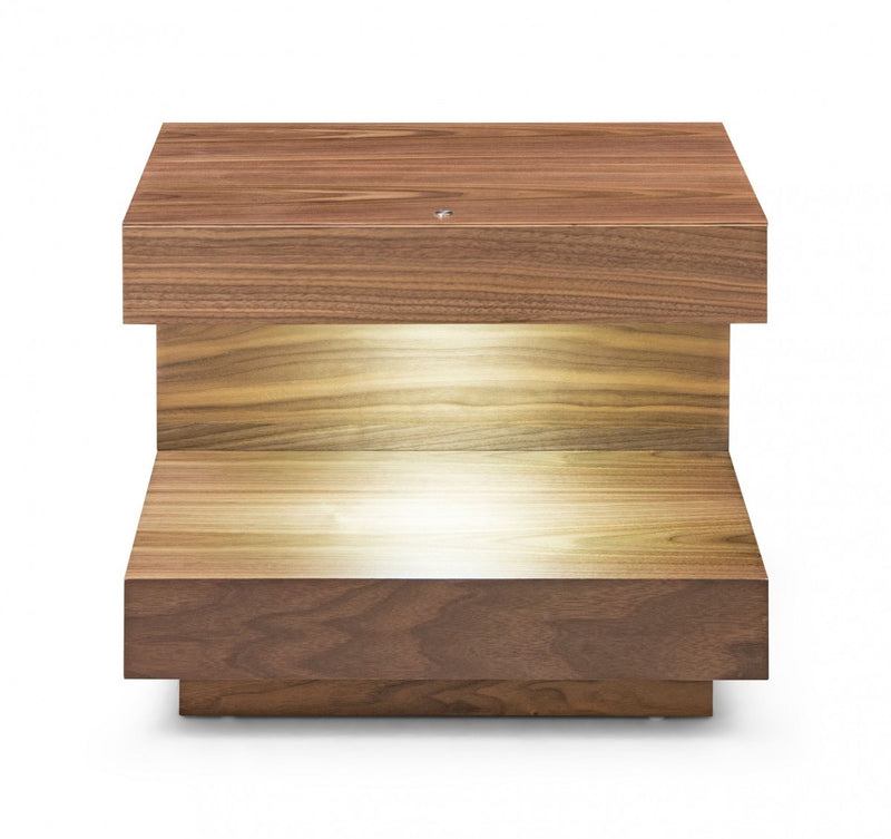 Contemporary Led Lit Walnut Nightstand With One Drawer By Homeroots | Nightstands | Modishstore