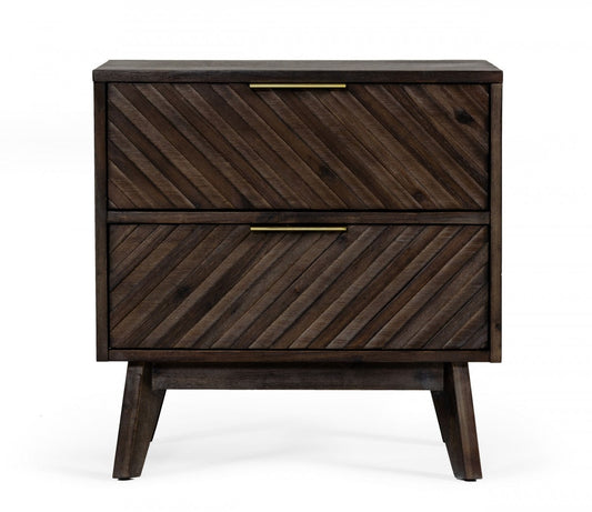 Classic Chevron Dark Brown Nightstand With Two Drawers By Homeroots | Nightstands | Modishstore