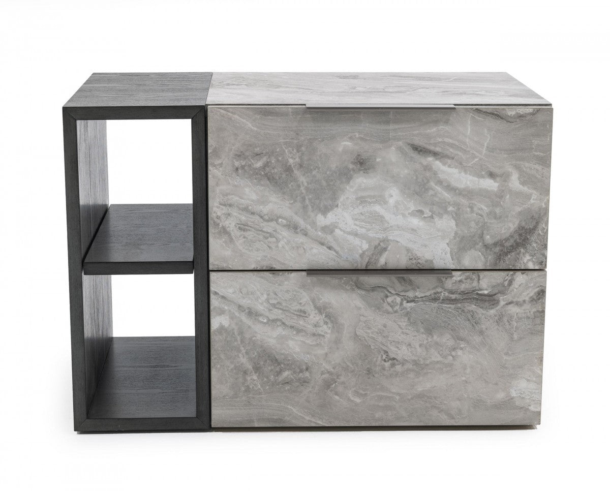 Contempo Gray Faux Marble And Gray Two Drawer Nightstand By Homeroots | Nightstands | Modishstore