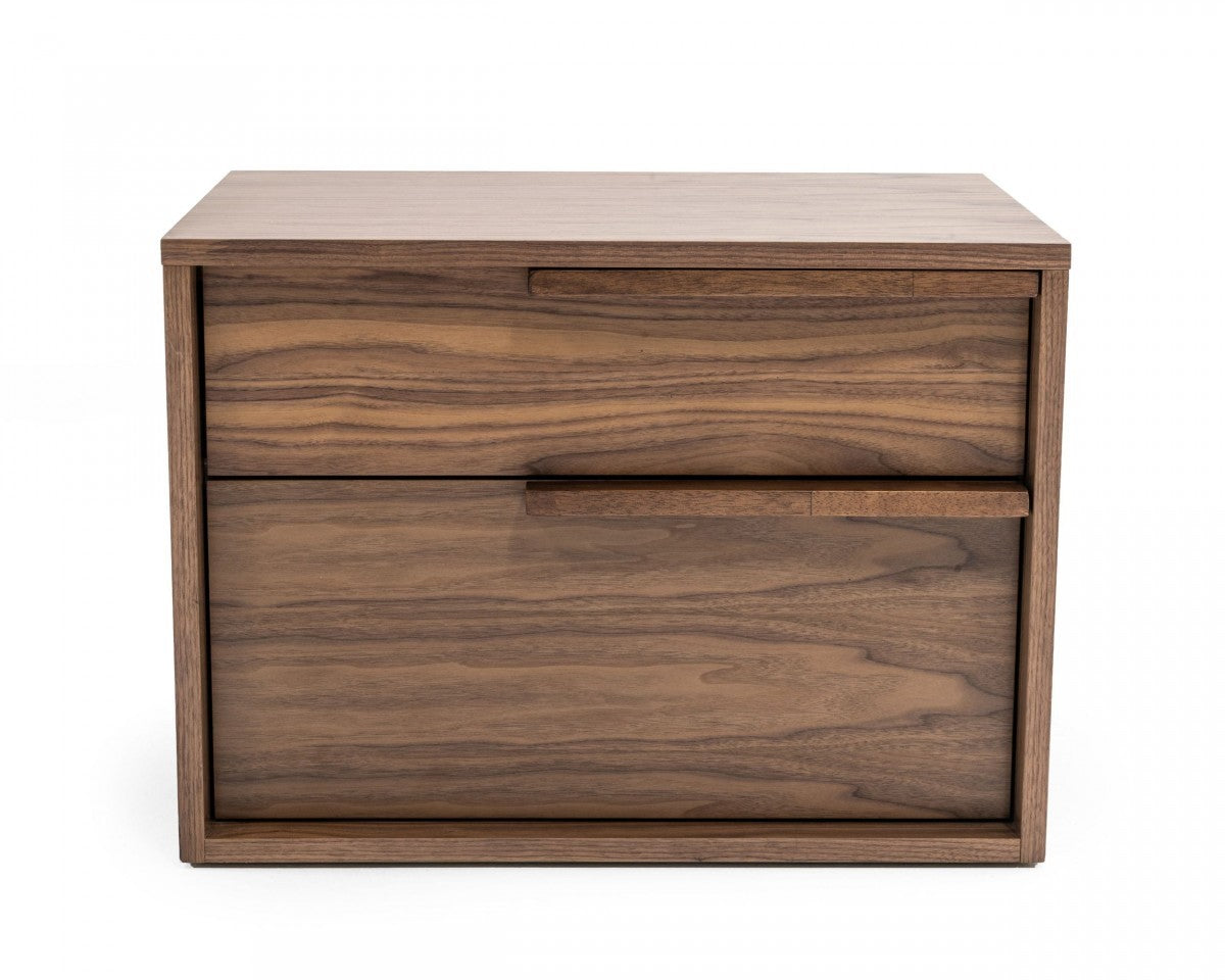 Modern Light Brown Walnut Nightstand With Two Drawers By Homeroots | Nightstands | Modishstore - 2