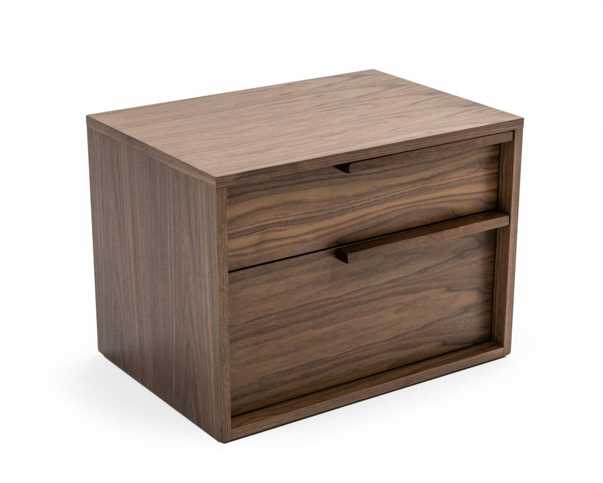 Modern Light Brown Walnut Nightstand With Two Drawers By Homeroots | Nightstands | Modishstore - 3