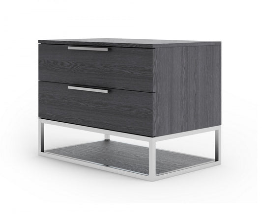 Contemporary Elm Gray And Stainless Steel Nightstand With Two Drawers By Homeroots | Nightstands | Modishstore