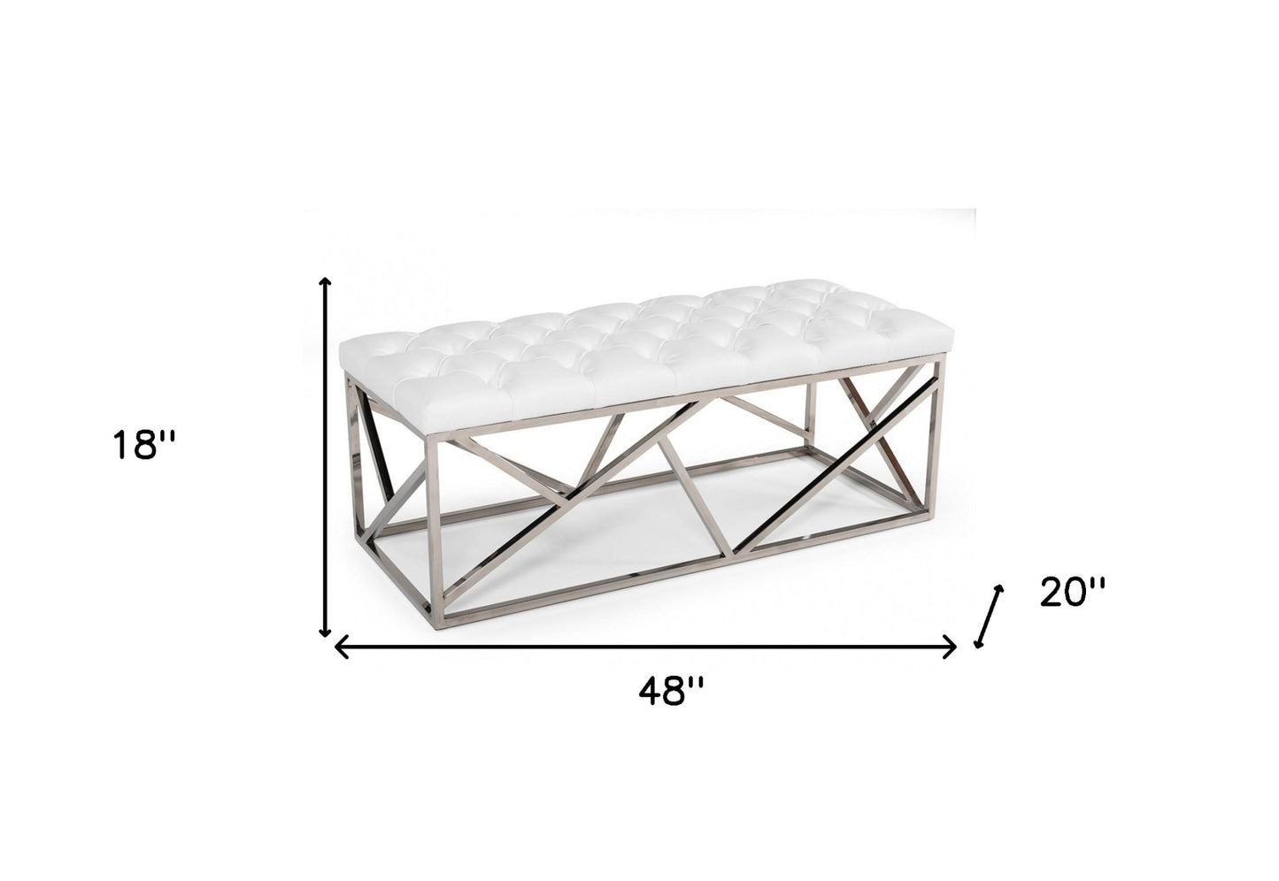 48" White And Silver Upholstered Faux leather Bench By Homeroots | Benches | Modishstore - 6