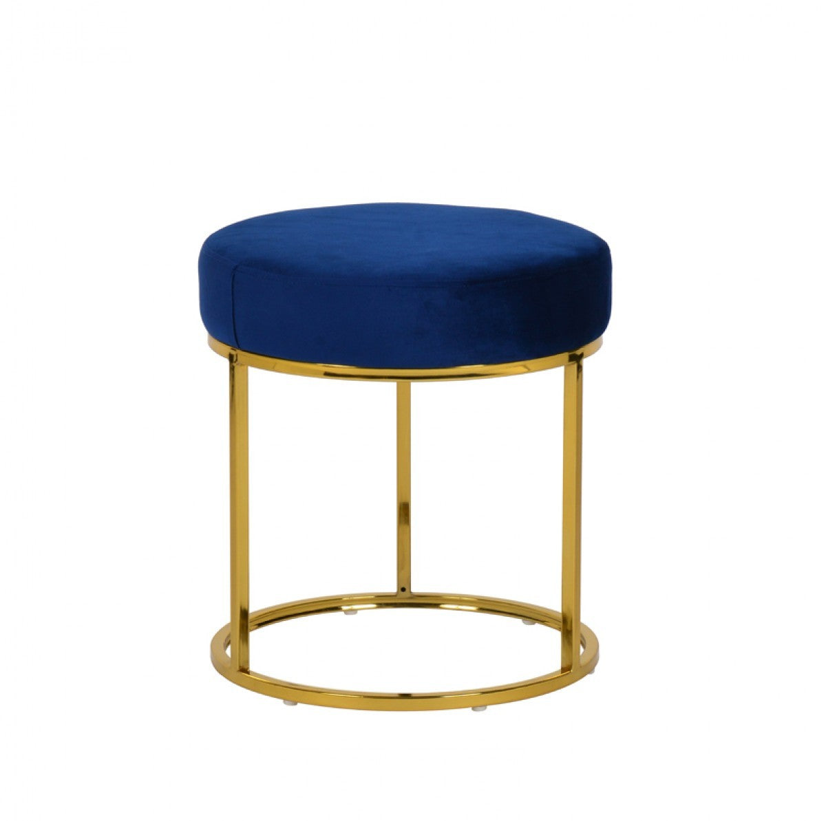 Compact Blue Velvet And Gold Round Ottoman By Homeroots | Ottomans | Modishstore - 2