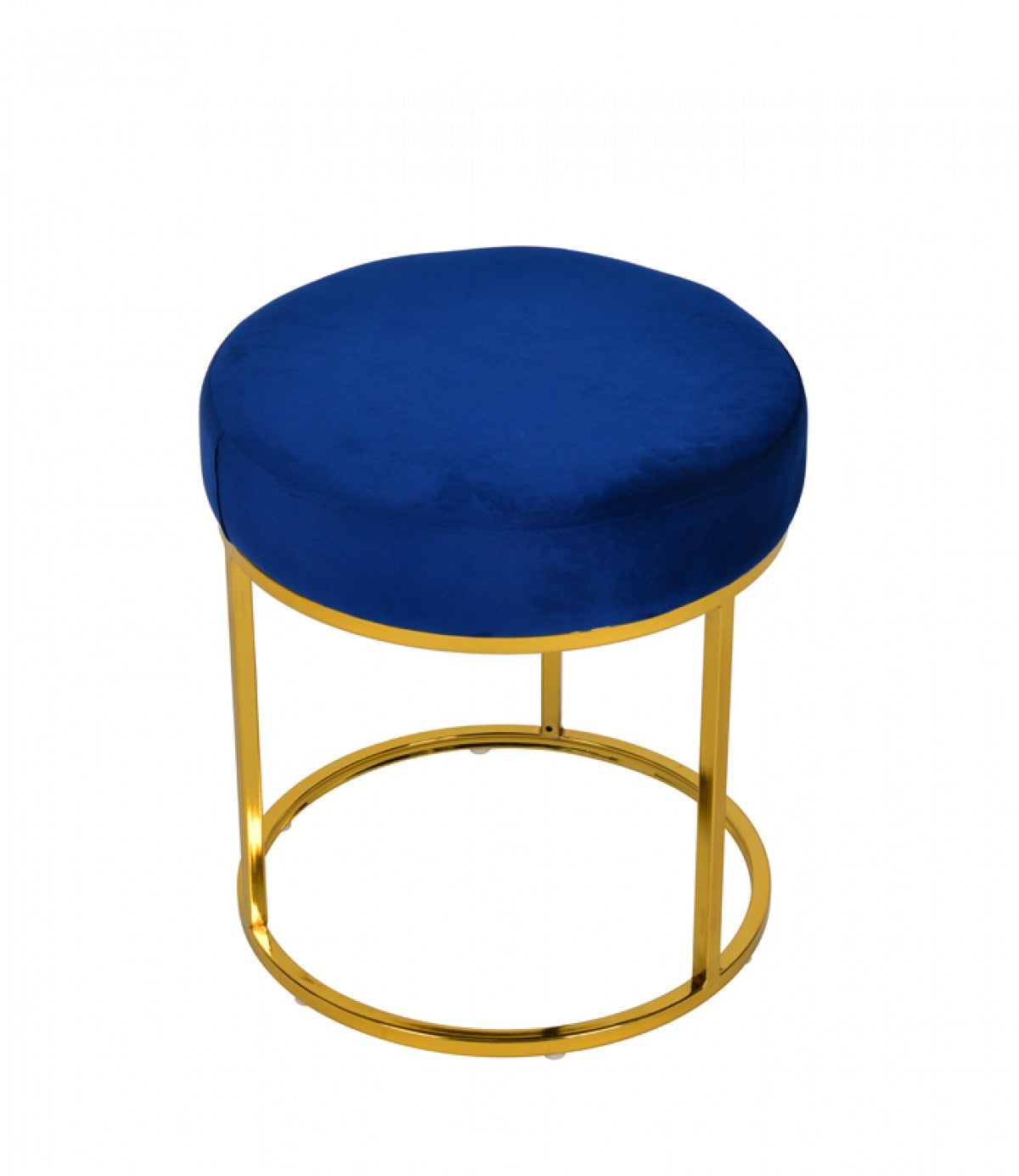 Compact Blue Velvet And Gold Round Ottoman By Homeroots | Ottomans | Modishstore - 3