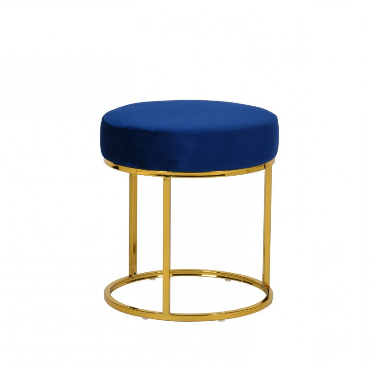Compact Blue Velvet And Gold Round Ottoman By Homeroots | Ottomans | Modishstore - 4