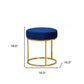 Compact Blue Velvet And Gold Round Ottoman By Homeroots | Ottomans | Modishstore - 7