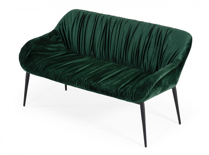 56" Green And Dark Brown Upholstered Velvet Dining bench By Homeroots | Benches | Modishstore