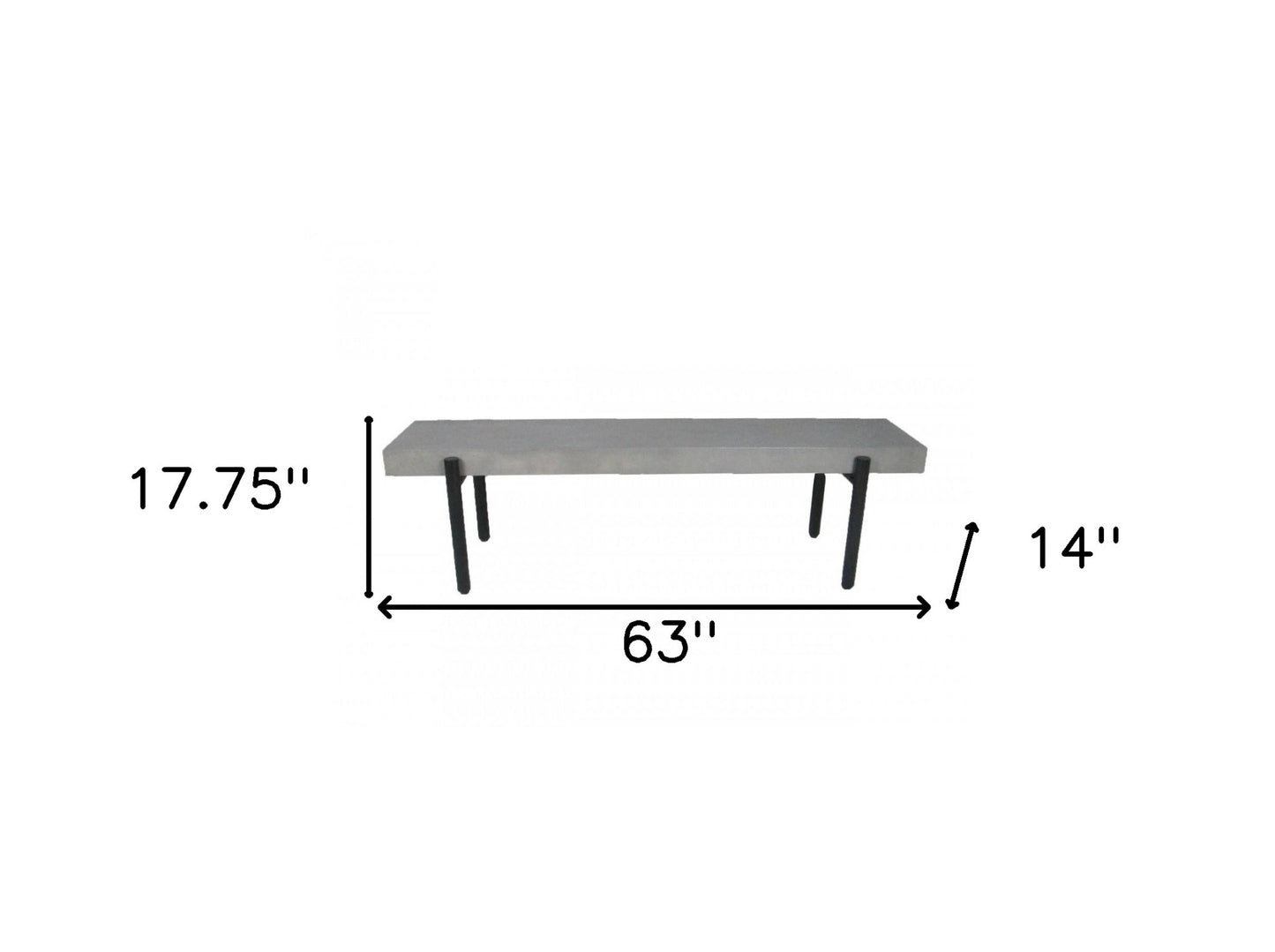 63" Gray And Black Concrete Dining bench By Homeroots | Benches | Modishstore - 8