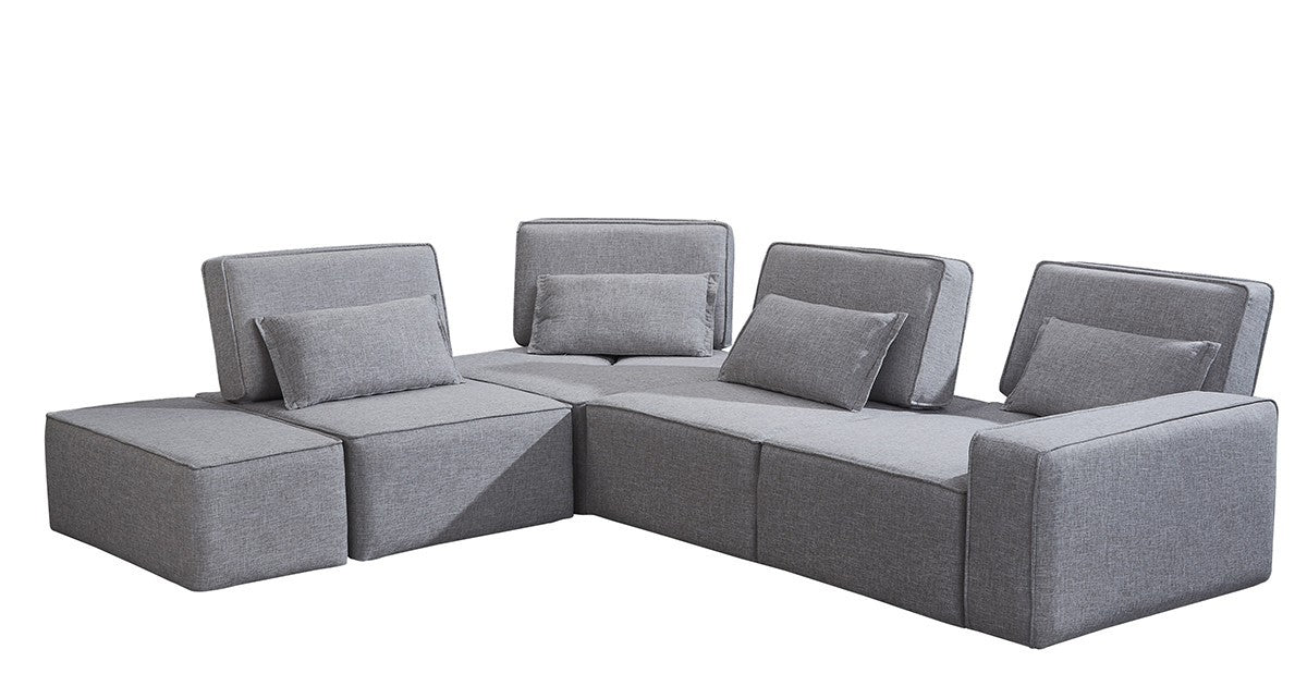 Mod Light Gray Fabric Right Facing Sectional Sofa with Ottoman By Homeroots | Sectional | Modishstore - 2