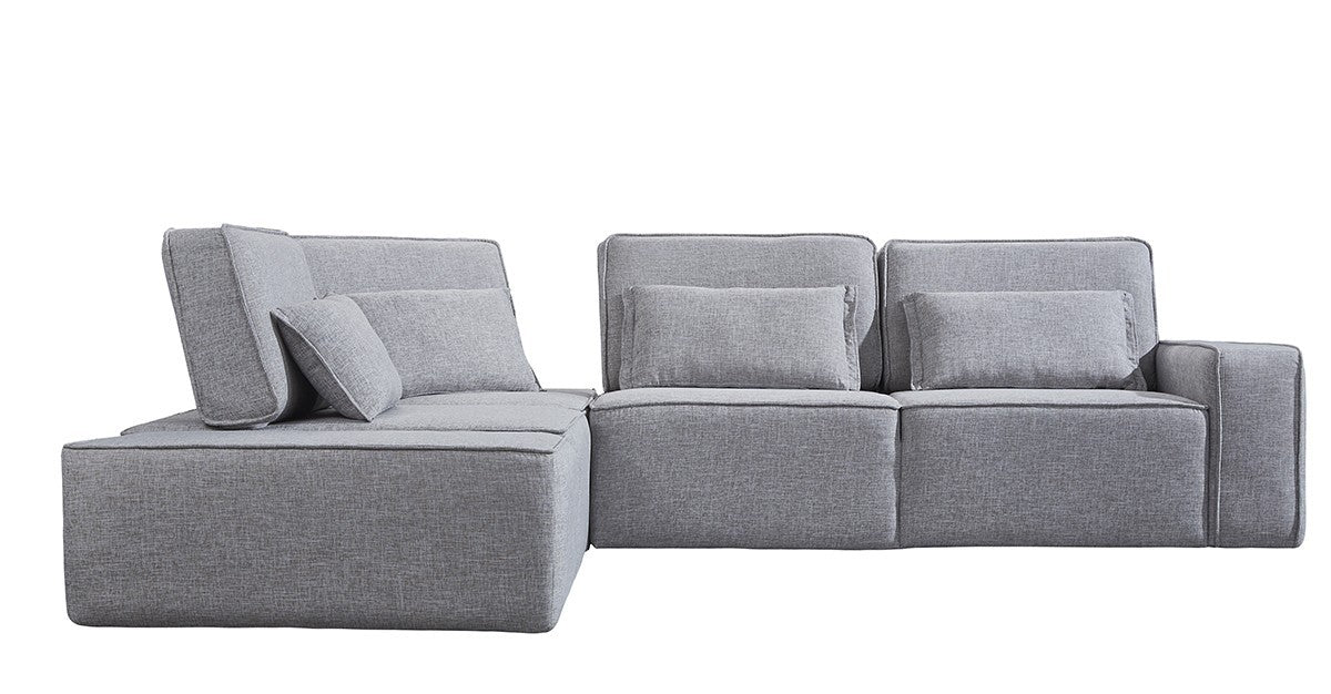 Mod Light Gray Fabric Right Facing Sectional Sofa with Ottoman By Homeroots | Sectional | Modishstore - 3