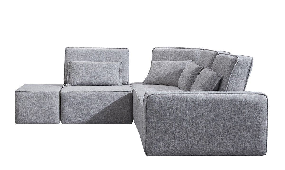 Mod Light Gray Fabric Right Facing Sectional Sofa with Ottoman By Homeroots | Sectional | Modishstore - 4