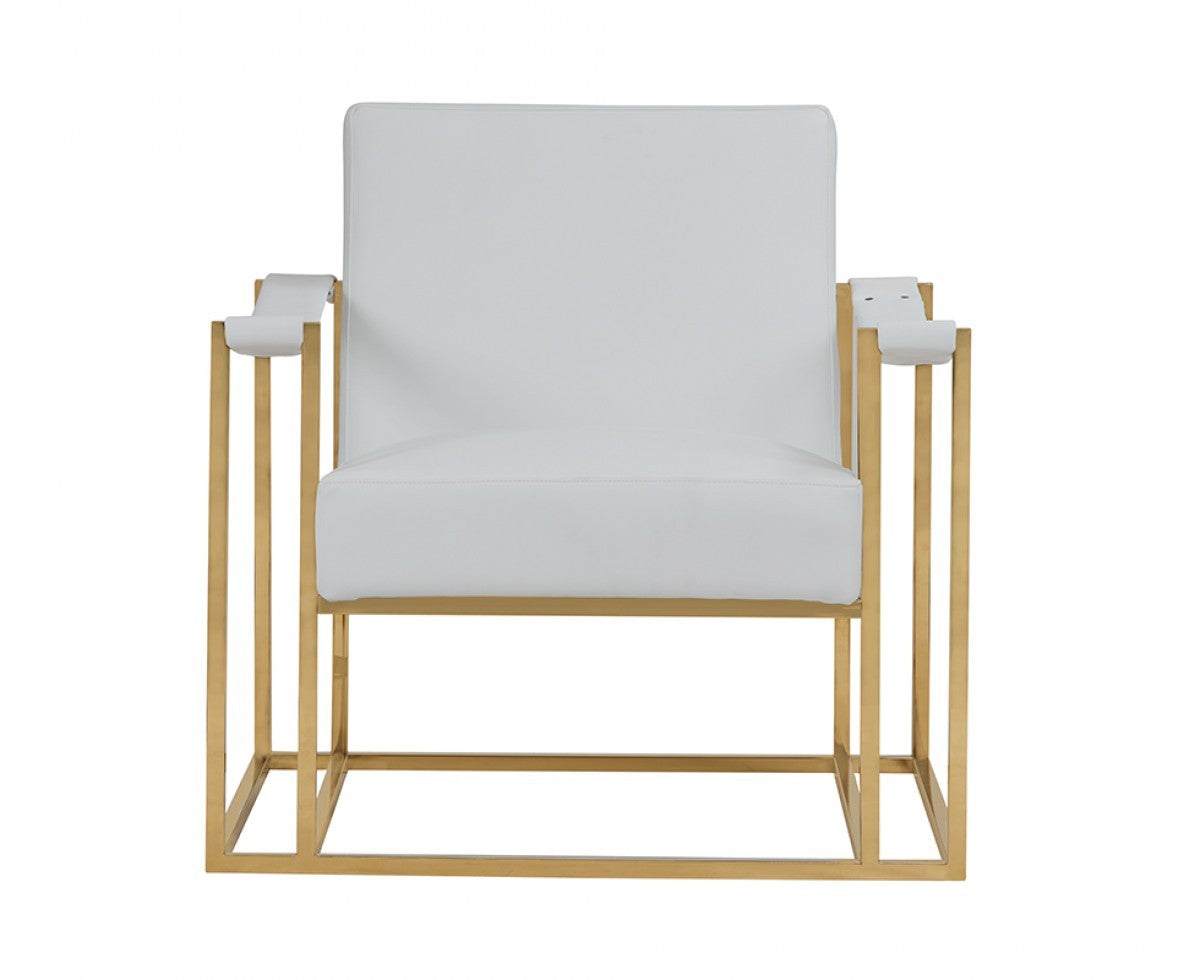 Stylish White Leatherette And Gold Steel Chair By Homeroots | Accent Chairs | Modishstore - 3