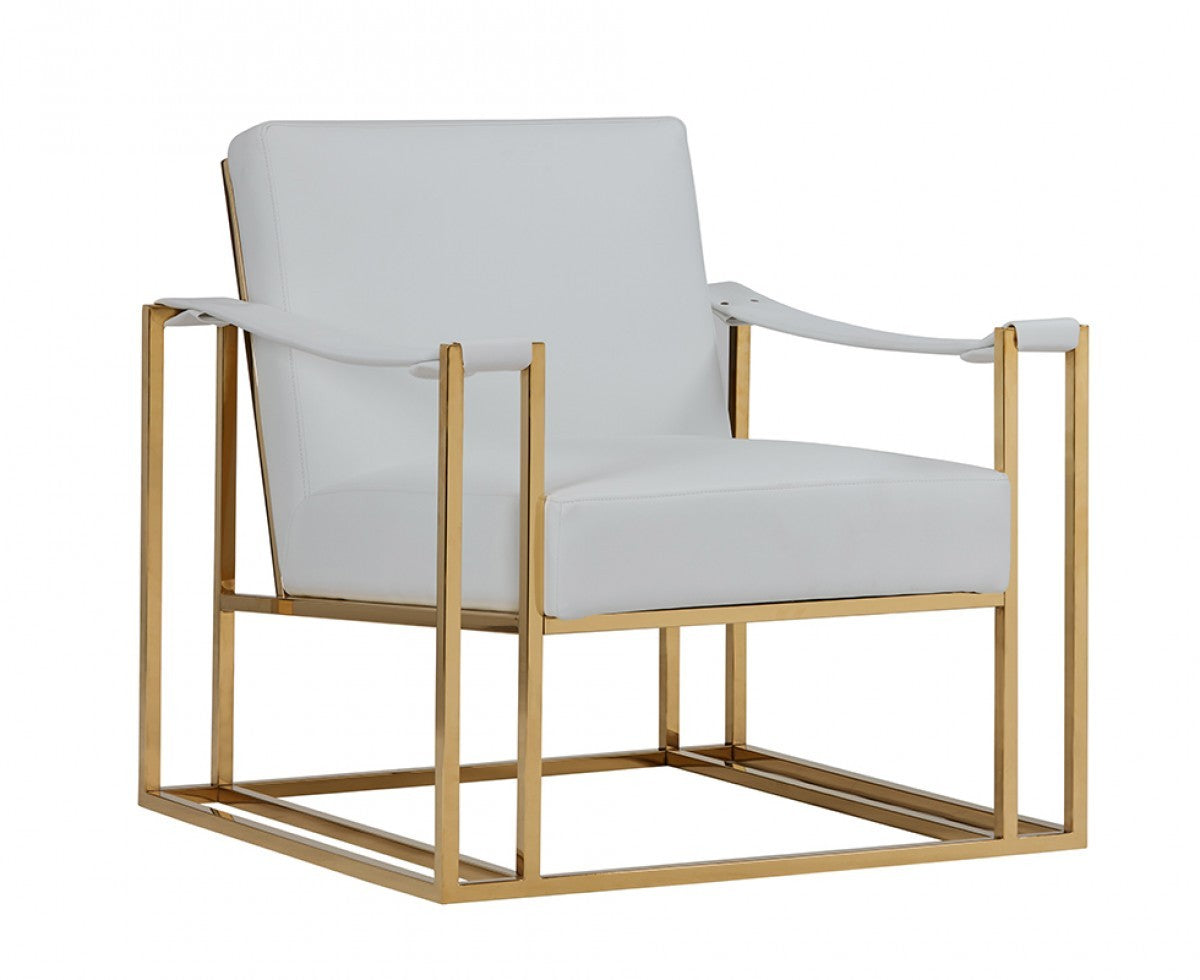 Stylish White Leatherette And Gold Steel Chair By Homeroots | Accent Chairs | Modishstore