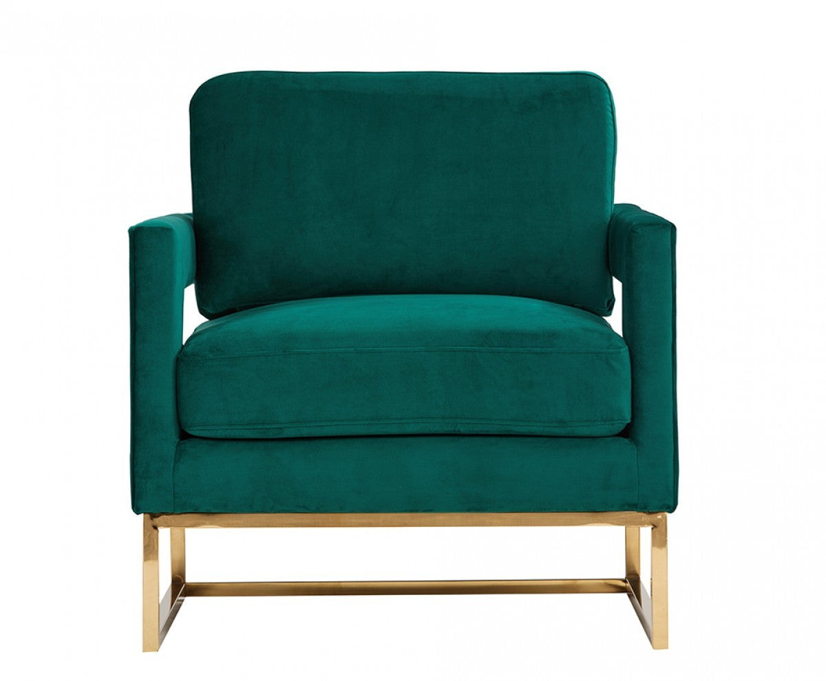 Stylish Green Velvet And Gold Steel Chair By Homeroots | Accent Chairs | Modishstore - 3