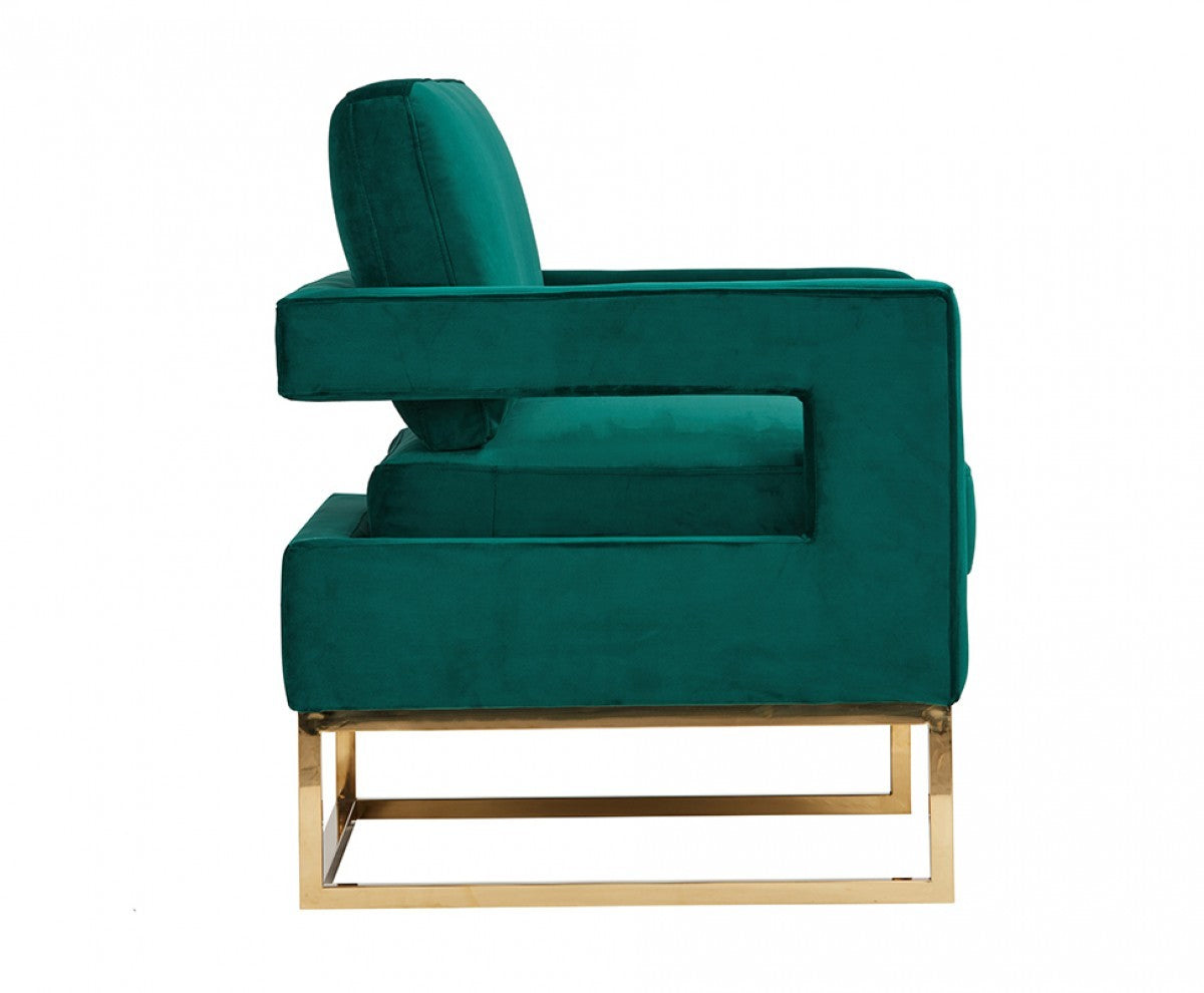 Stylish Green Velvet And Gold Steel Chair By Homeroots | Accent Chairs | Modishstore - 4