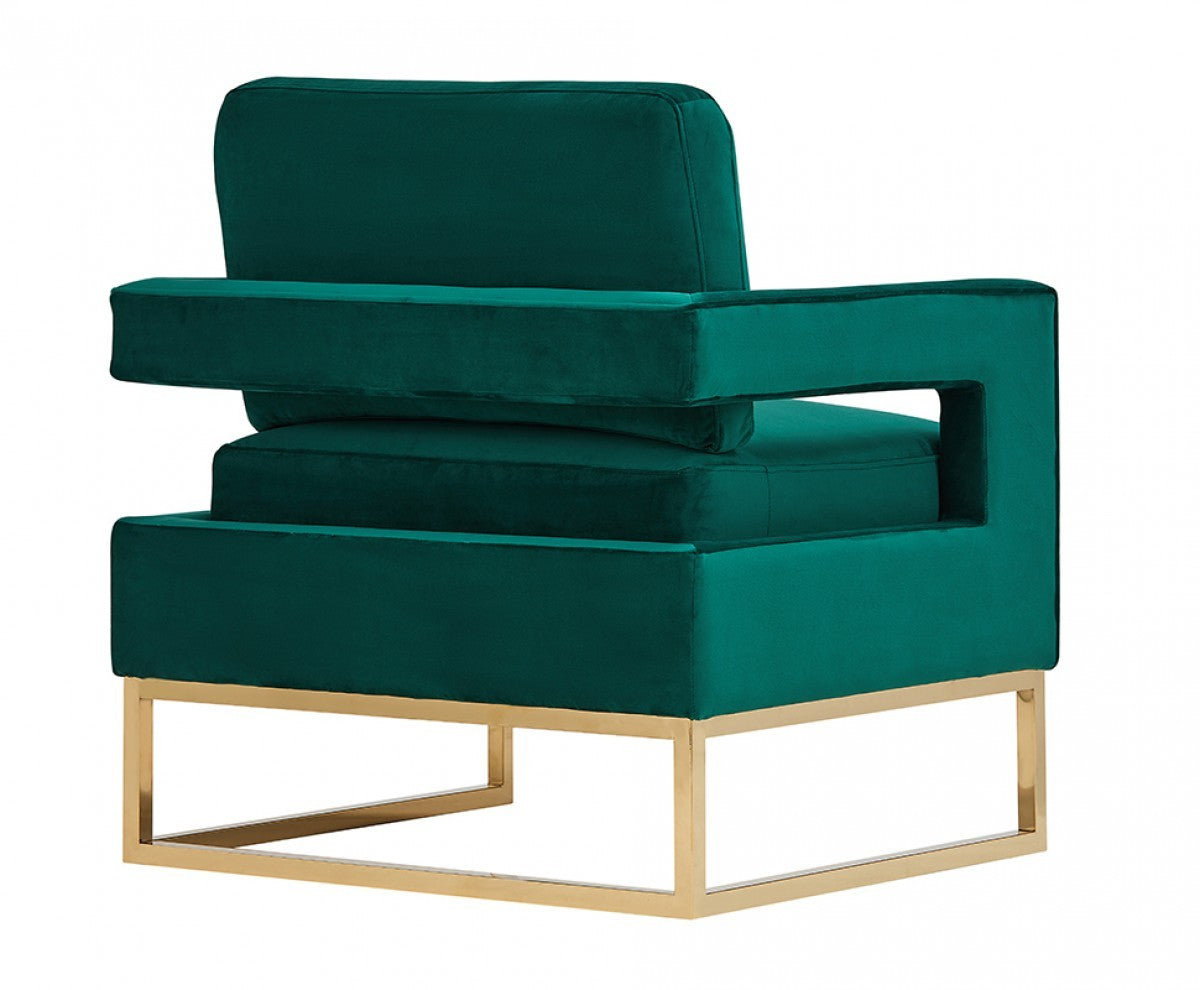 Stylish Green Velvet And Gold Steel Chair By Homeroots | Accent Chairs | Modishstore - 5