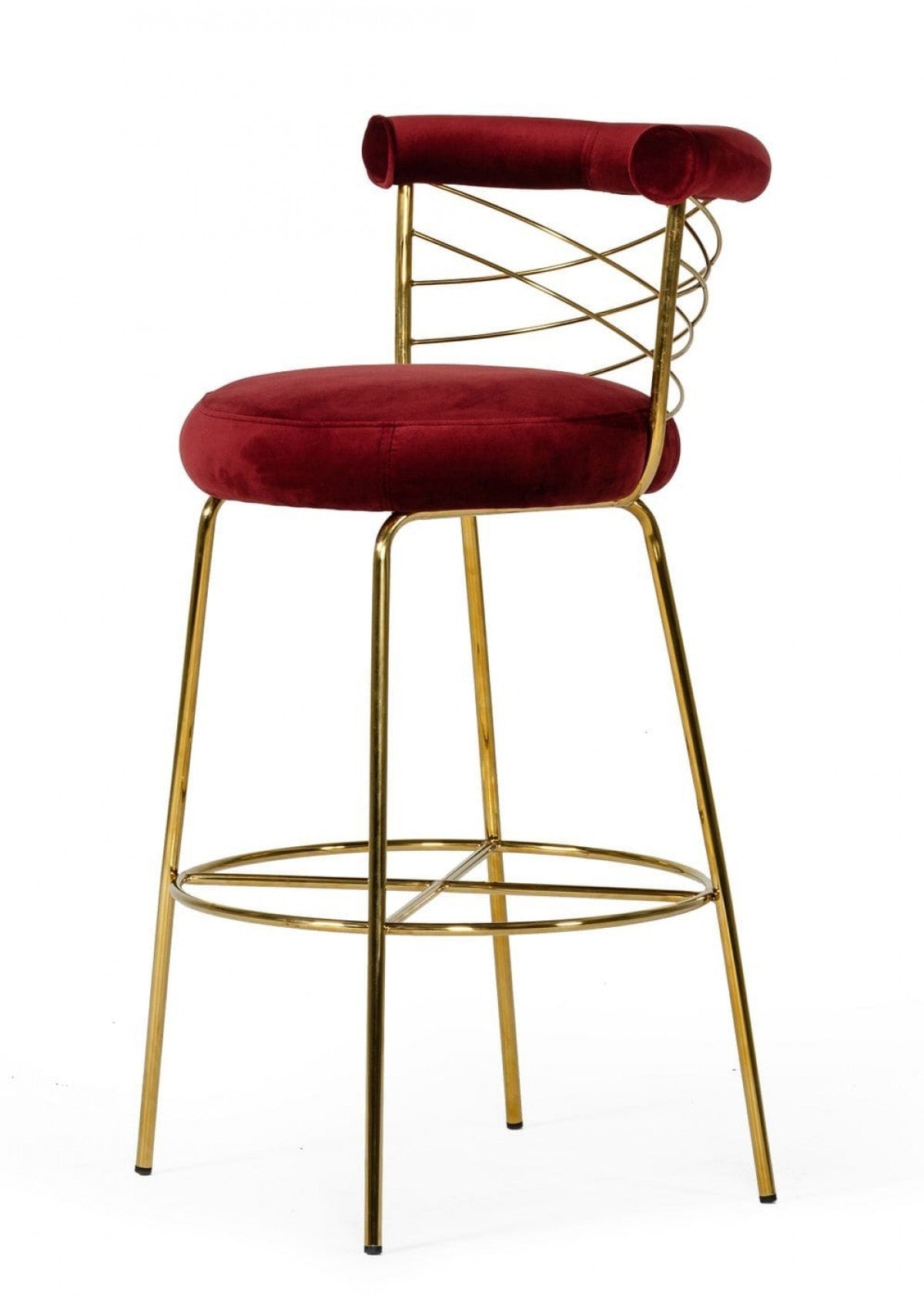 39" Red And Gold Velvet Low Back Bar Height Chair With Footrest By Homeroots | Bar Stools | Modishstore