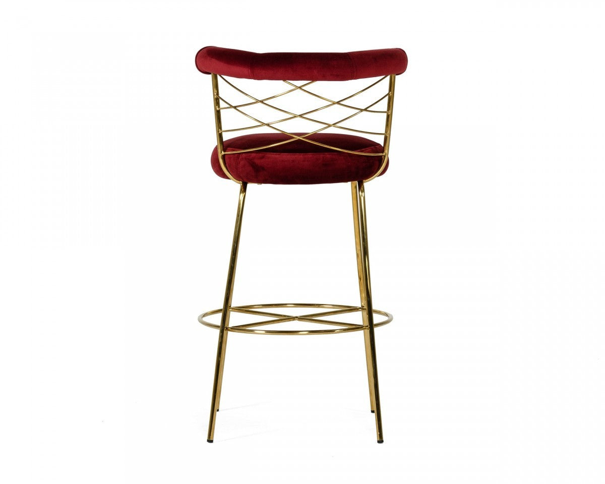 39" Red And Gold Velvet Low Back Bar Height Chair With Footrest By Homeroots | Bar Stools | Modishstore - 4