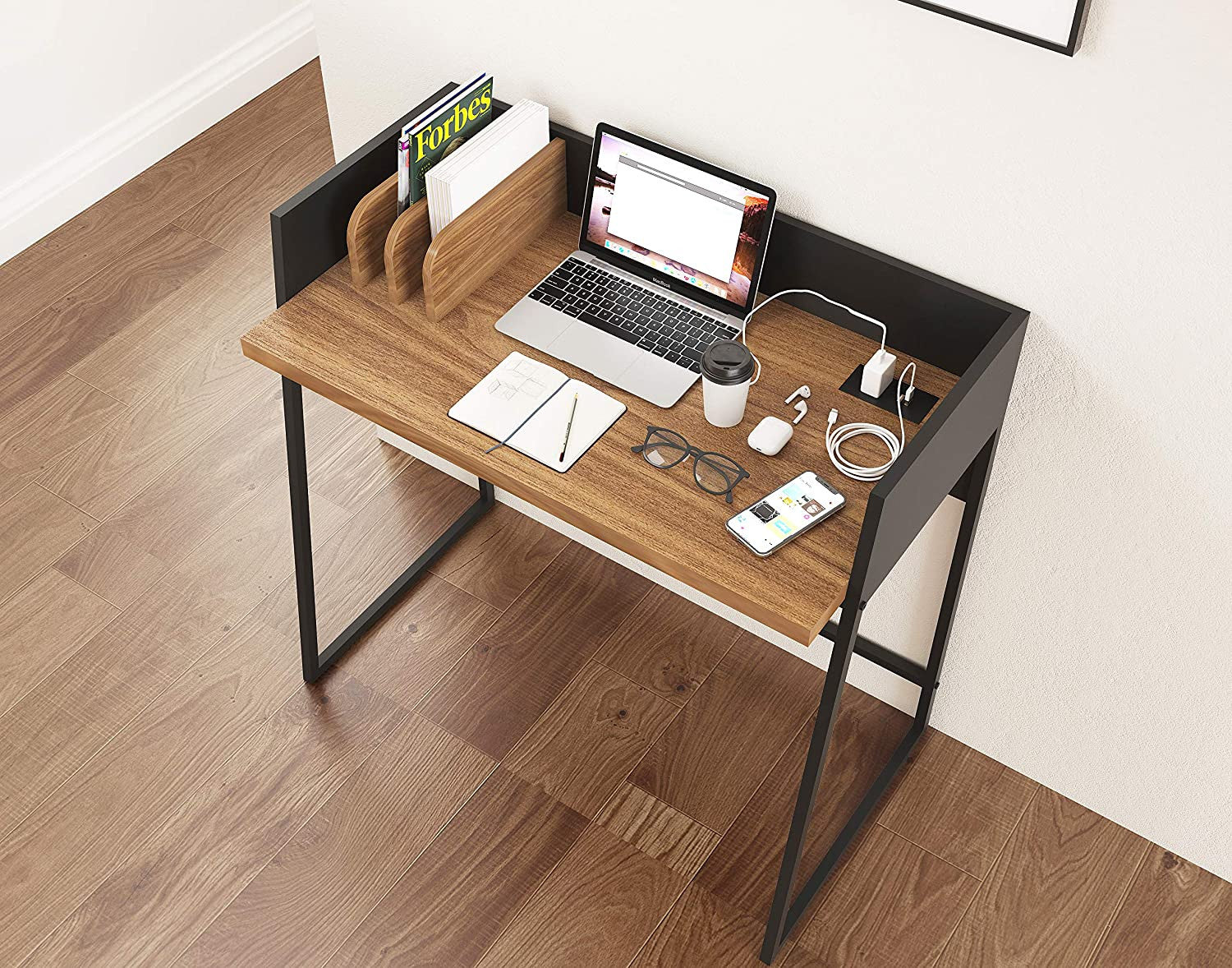 Contemporary Brown and Black Computer And Writing Desk with USB Port By Homeroots | Desks | Modishstore - 2