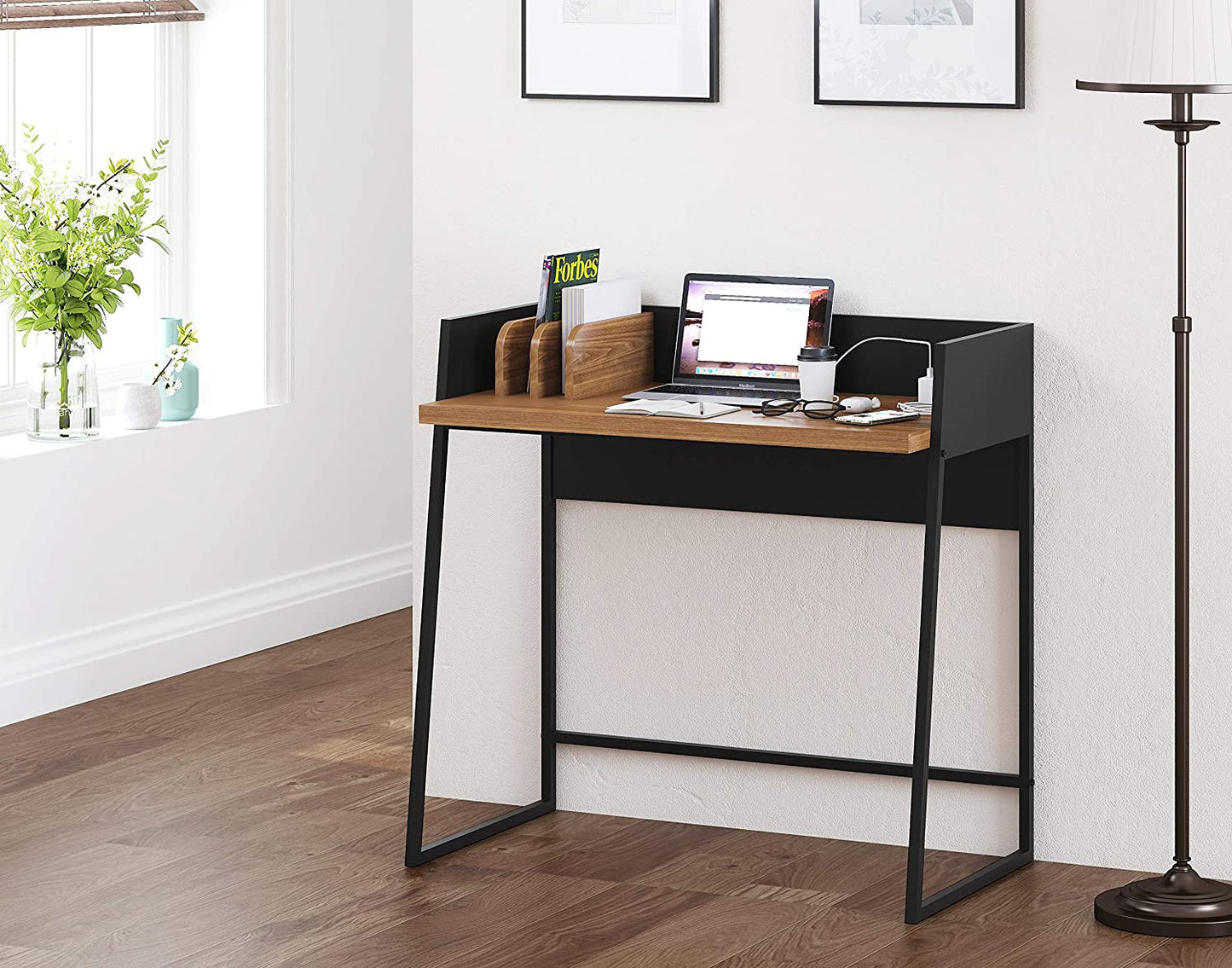 Contemporary Brown and Black Computer And Writing Desk with USB Port By Homeroots | Desks | Modishstore - 5