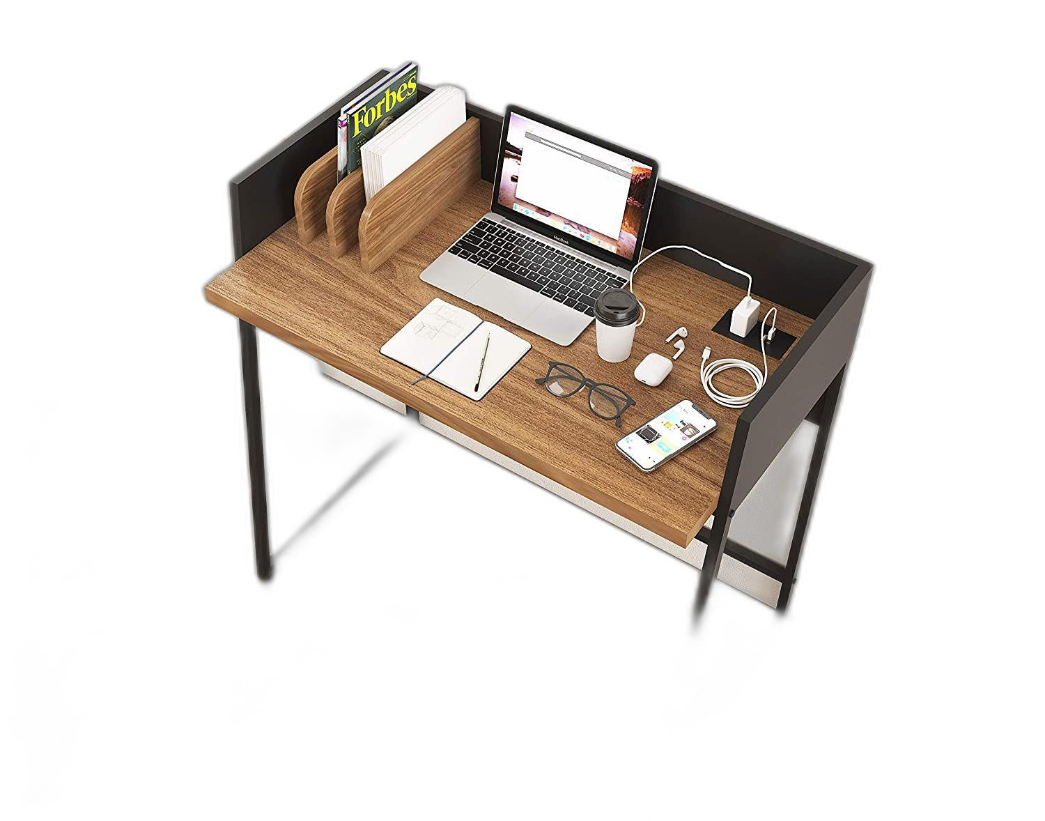 Contemporary Brown and Black Computer And Writing Desk with USB Port By Homeroots | Desks | Modishstore - 6