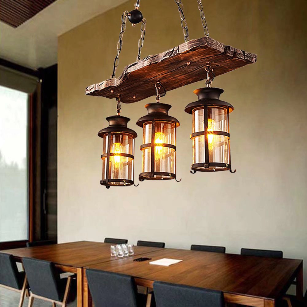 Iron lantern with three outlet candelabra light