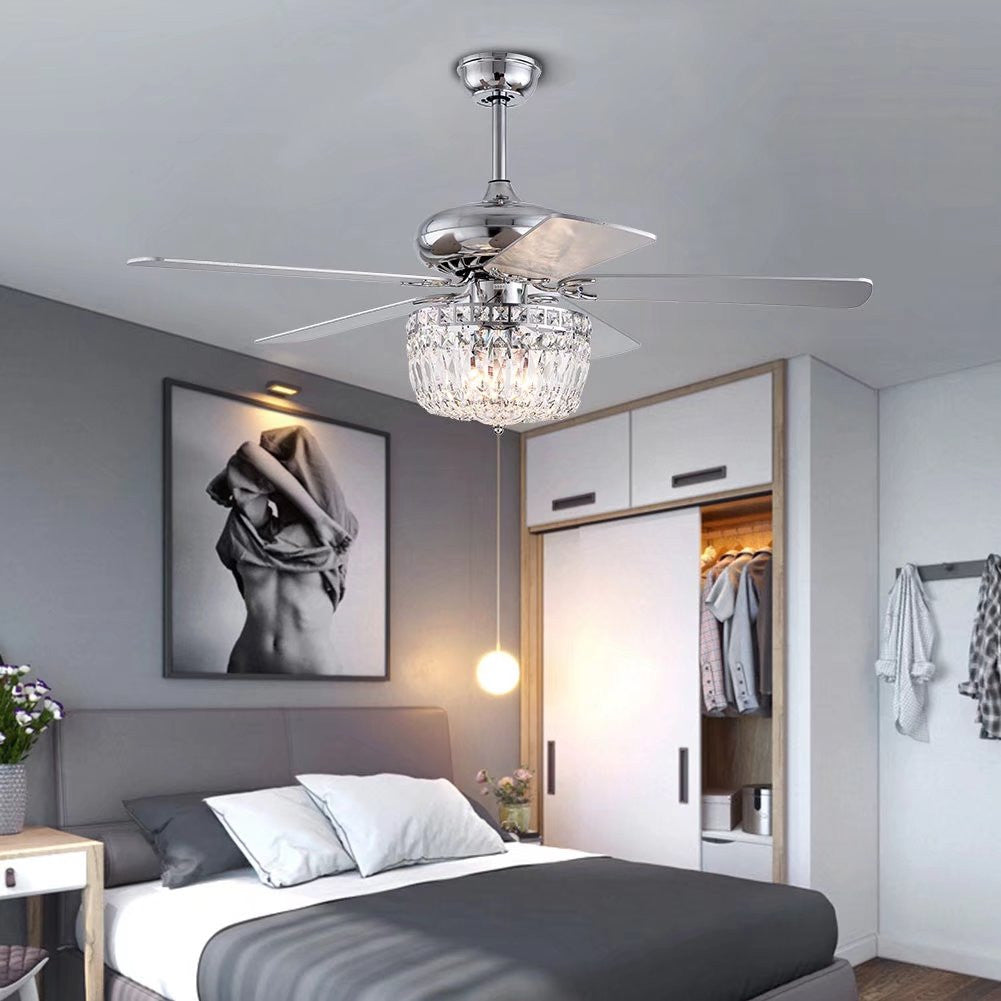 Silver And Faux Crystal Mod Chandelier Ceiling Fan By Homeroots | Ceiling Lamps | Modishstore - 2