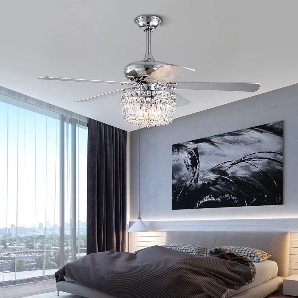 Silver And Faux Crystal Mod Chandelier Ceiling Fan By Homeroots | Ceiling Lamps | Modishstore - 4