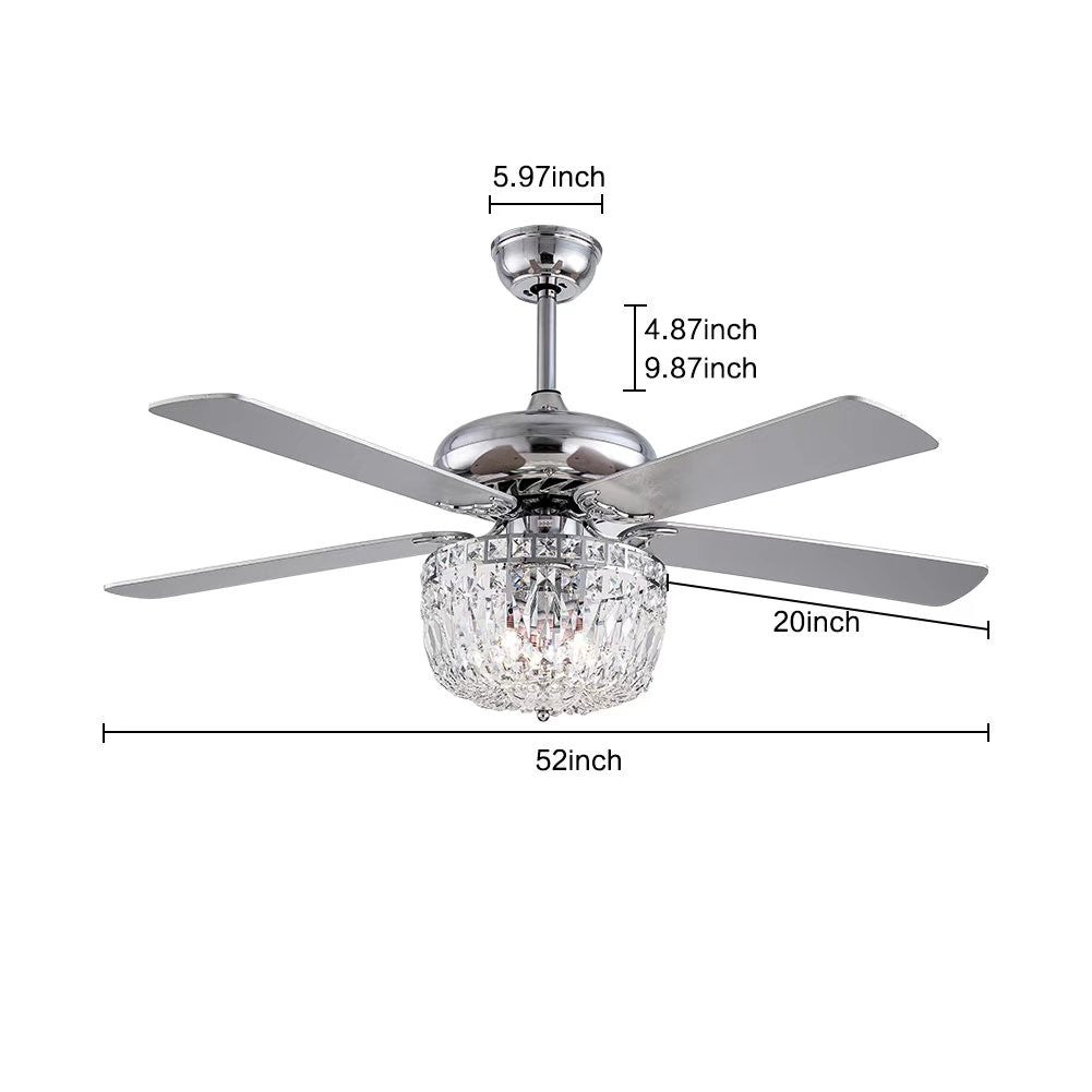 Silver And Faux Crystal Mod Chandelier Ceiling Fan By Homeroots | Ceiling Lamps | Modishstore - 5