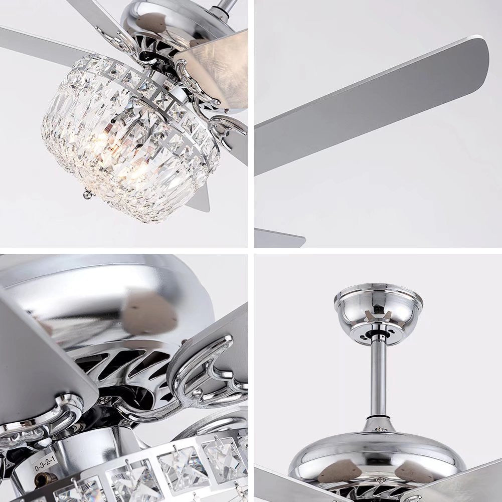 Silver And Faux Crystal Mod Chandelier Ceiling Fan By Homeroots | Ceiling Lamps | Modishstore - 6