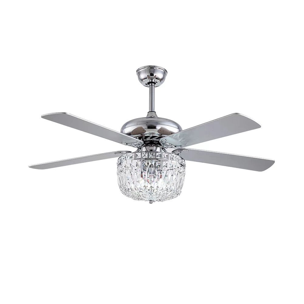 Silver And Faux Crystal Mod Chandelier Ceiling Fan By Homeroots | Ceiling Lamps | Modishstore - 9