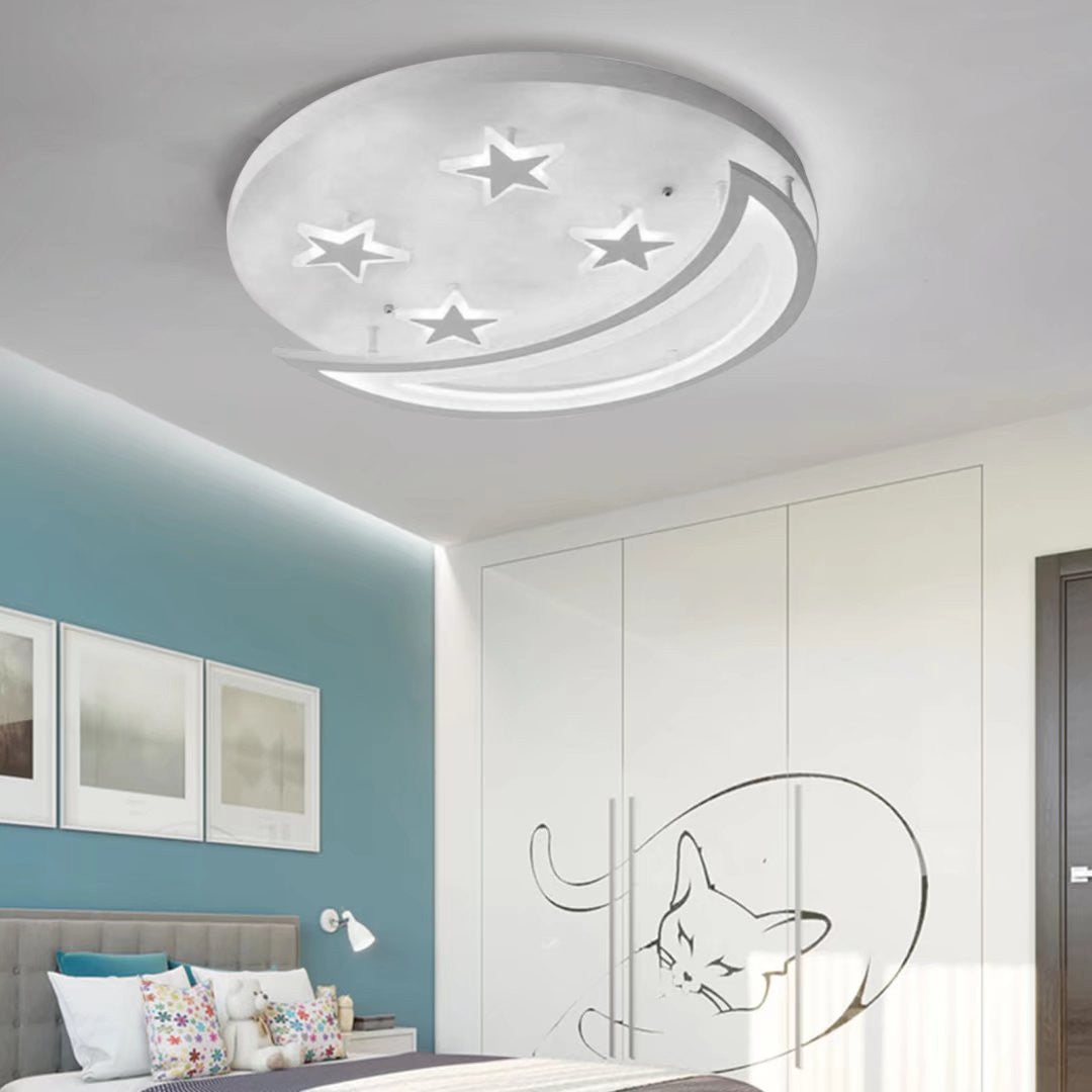 White Contemporary Acrylic Moon And Stars Ceiling Lamp By Homeroots | Chandeliers | Modishstore - 3