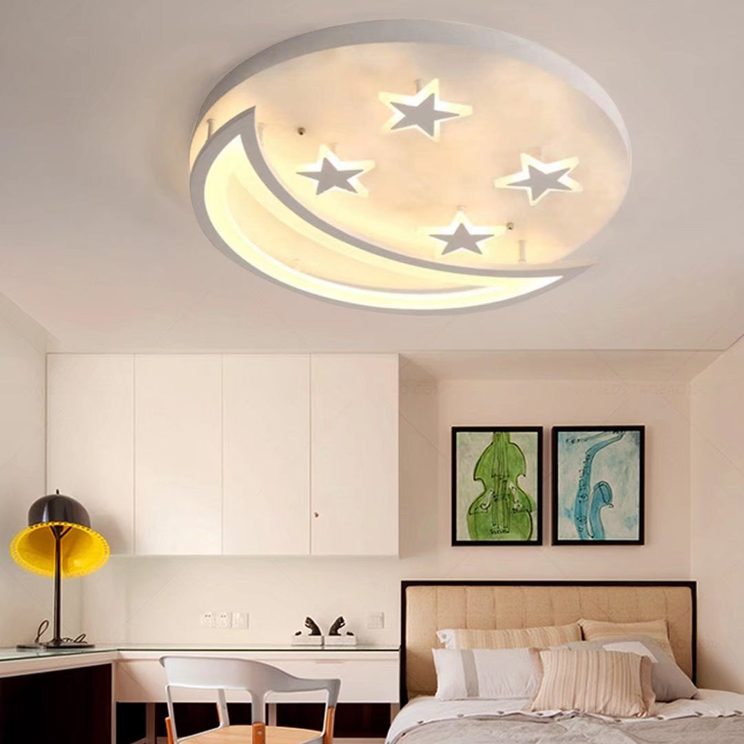 White Contemporary Acrylic Moon And Stars Ceiling Lamp By Homeroots | Chandeliers | Modishstore - 4