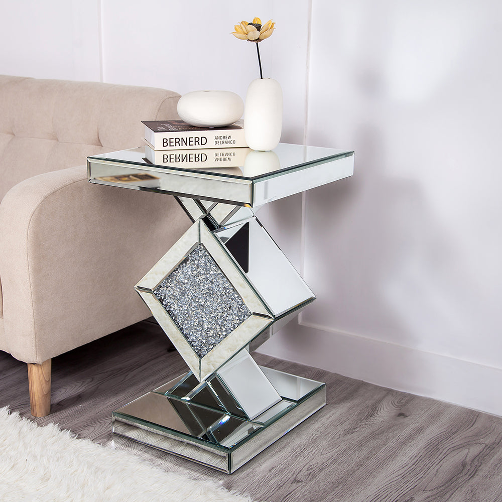 Diamond Silver Mirrored Side Table By Homeroots | End Tables | Modishstore