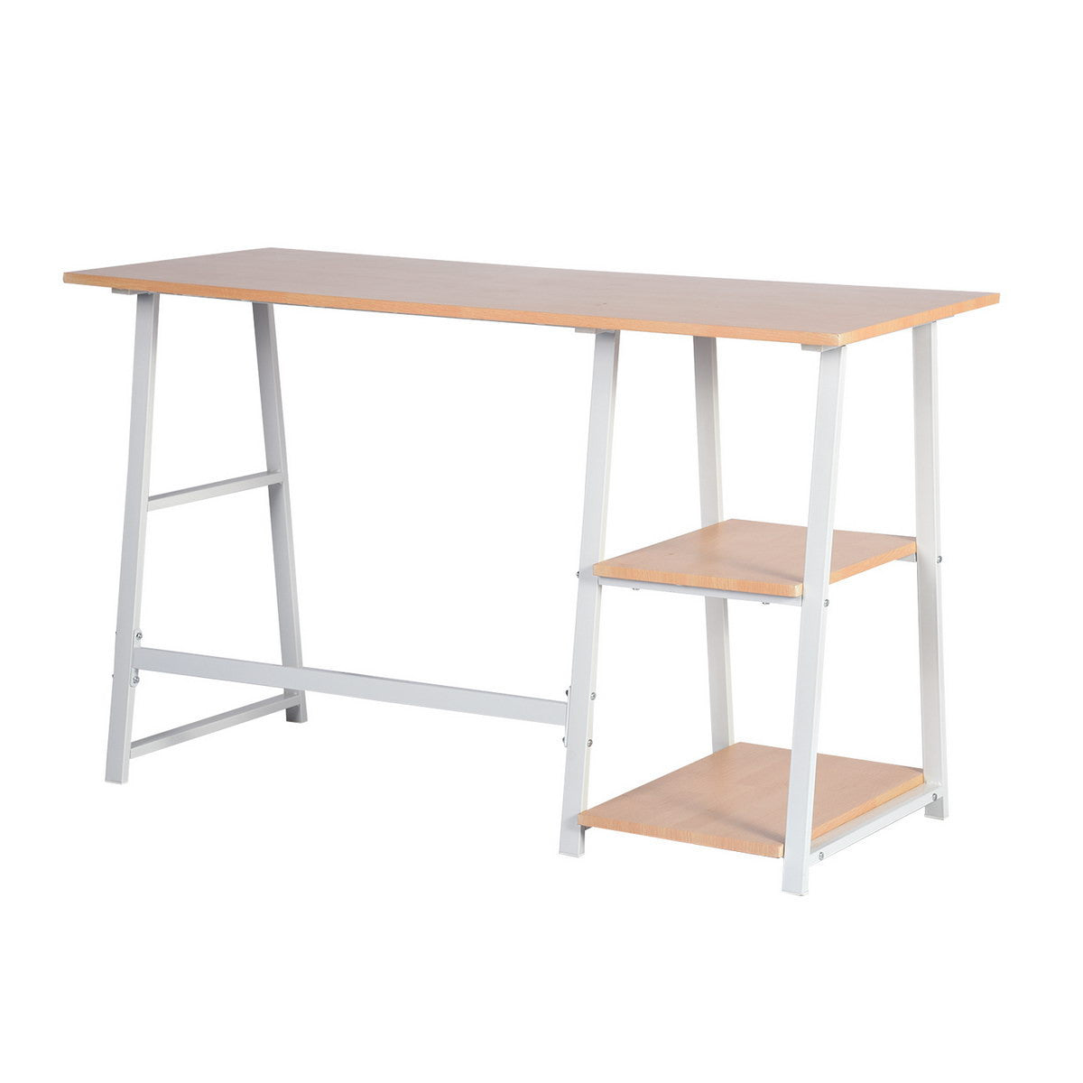 Modern Geo Beech Home Office Table With Storage Shelves By Homeroots | Desks | Modishstore - 8