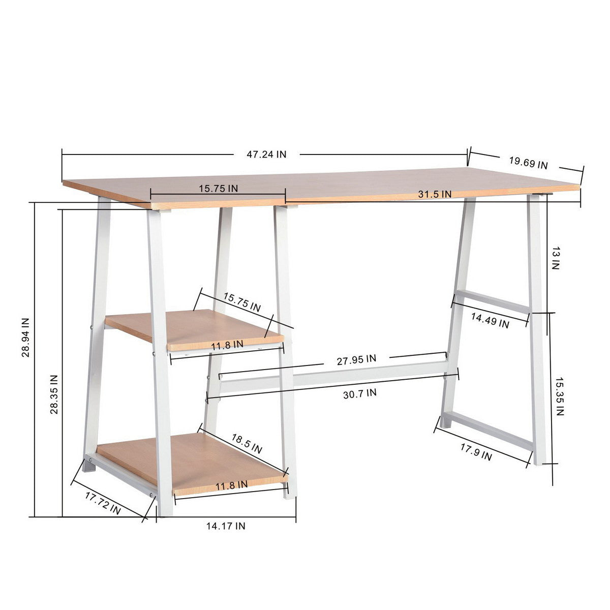 Modern Geo Beech Home Office Table With Storage Shelves By Homeroots | Desks | Modishstore - 9