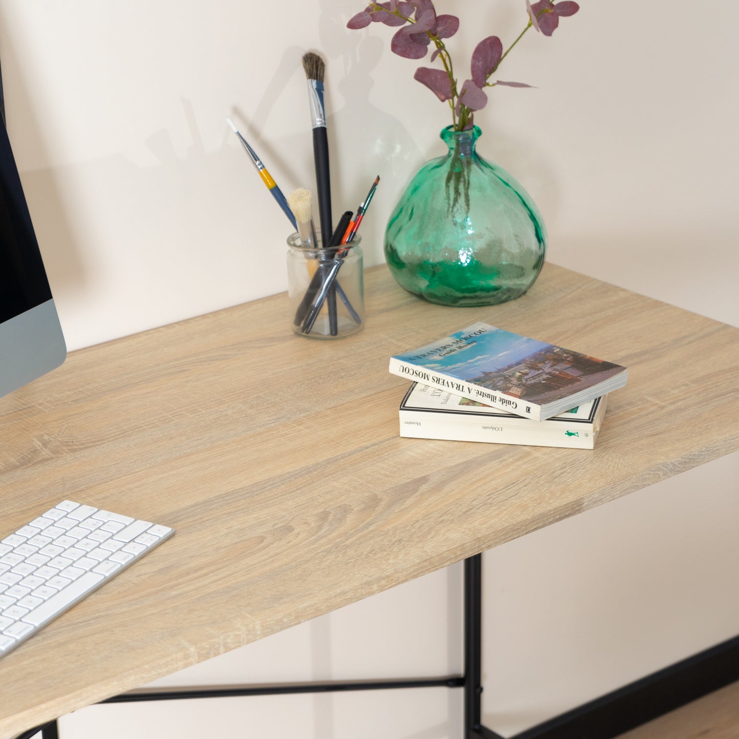 Modern Geo Oak Finish Work and Study Computer Table By Homeroots | Desks | Modishstore - 3