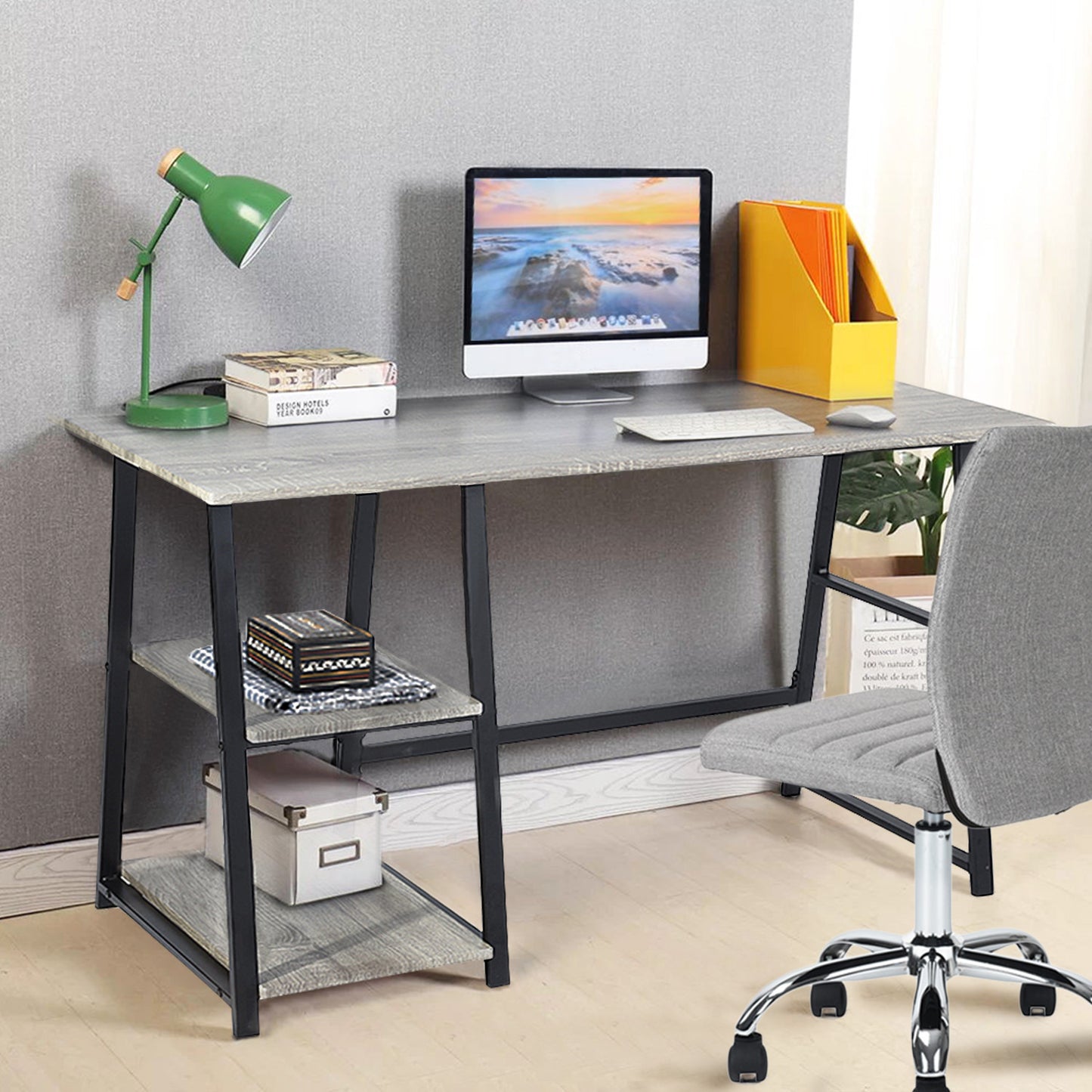 Modern Geo Dark Grey Home Office Table With Storage Shelves By Homeroots | Desks | Modishstore - 3