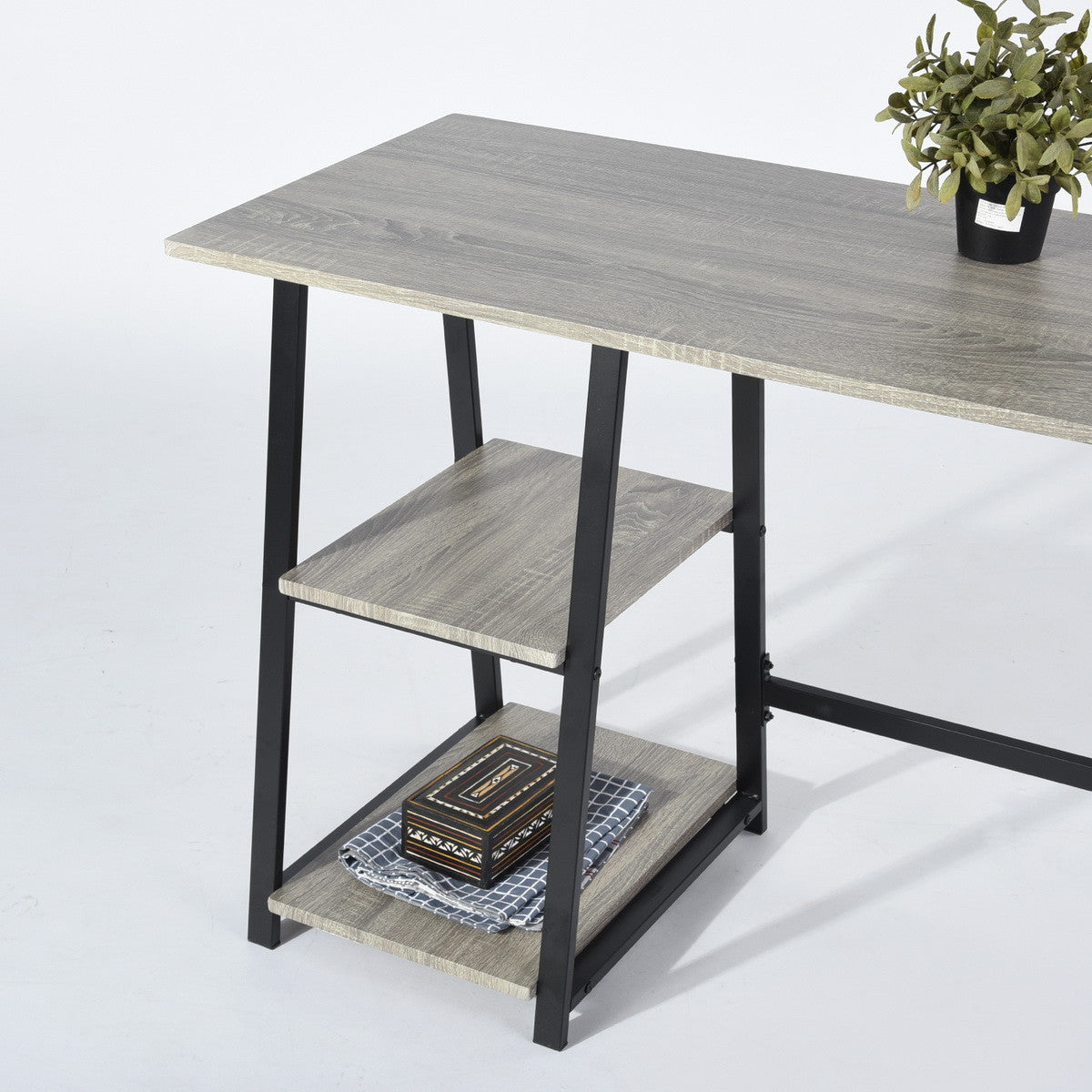 Modern Geo Dark Grey Home Office Table With Storage Shelves By Homeroots | Desks | Modishstore - 5