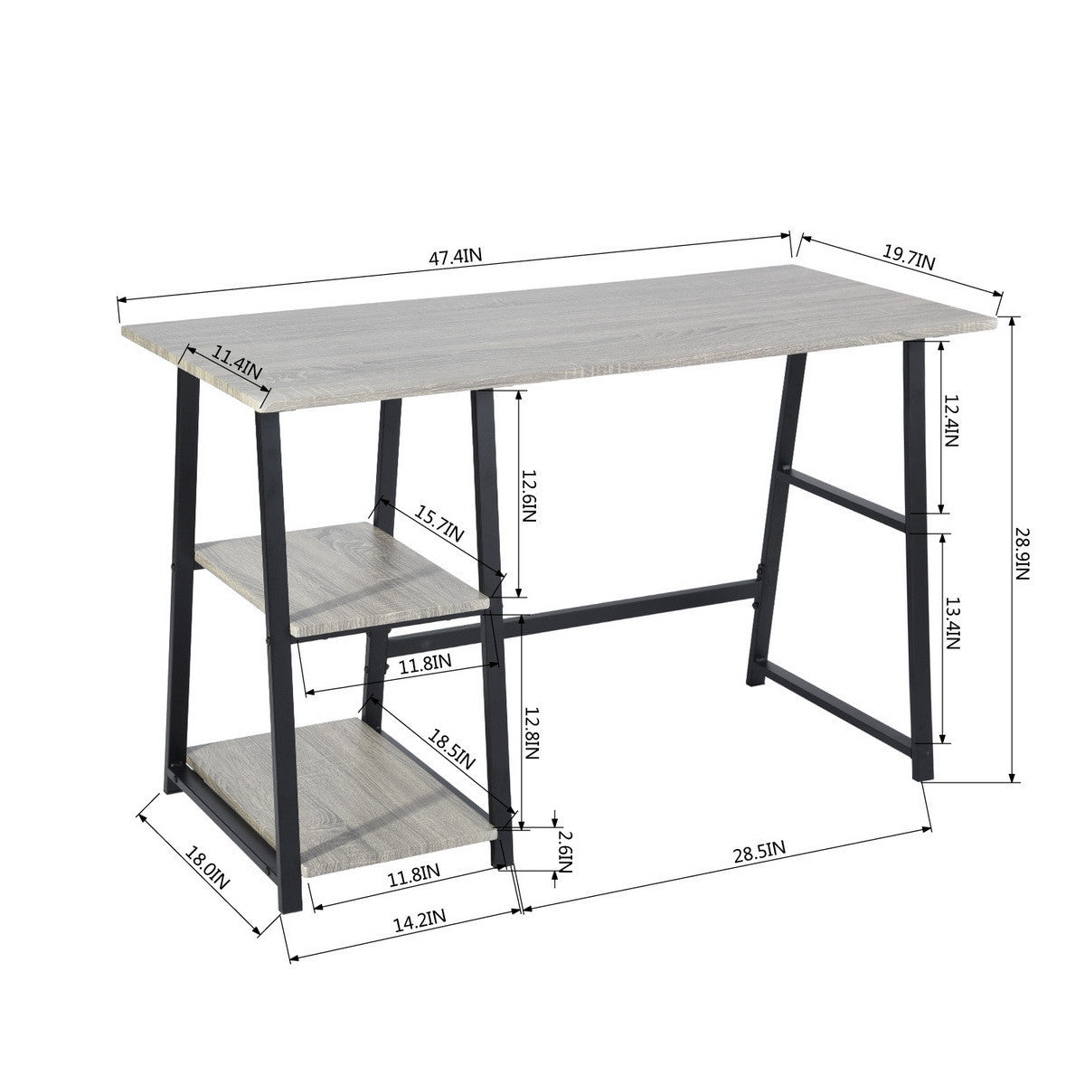 Modern Geo Dark Grey Home Office Table With Storage Shelves By Homeroots | Desks | Modishstore - 9