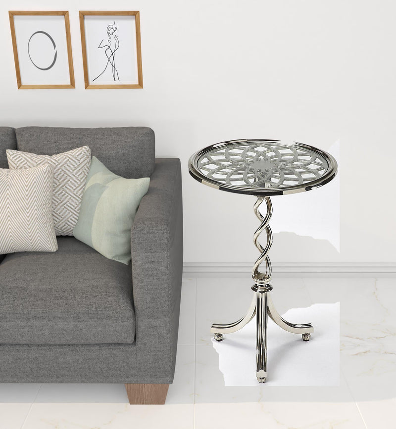 26" Silver Aluminum Open Lattice Round Top End Table By Homeroots | End Tables | Modishstore