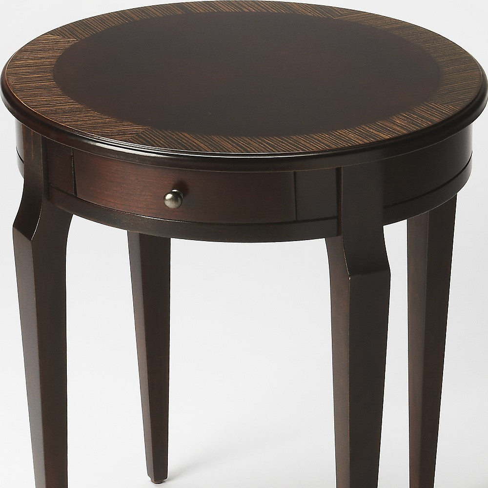 24" Dark Brown And Cherry Nouveau Manufactured Wood Round End Table With Drawer By Homeroots | End Tables | Modishstore - 5