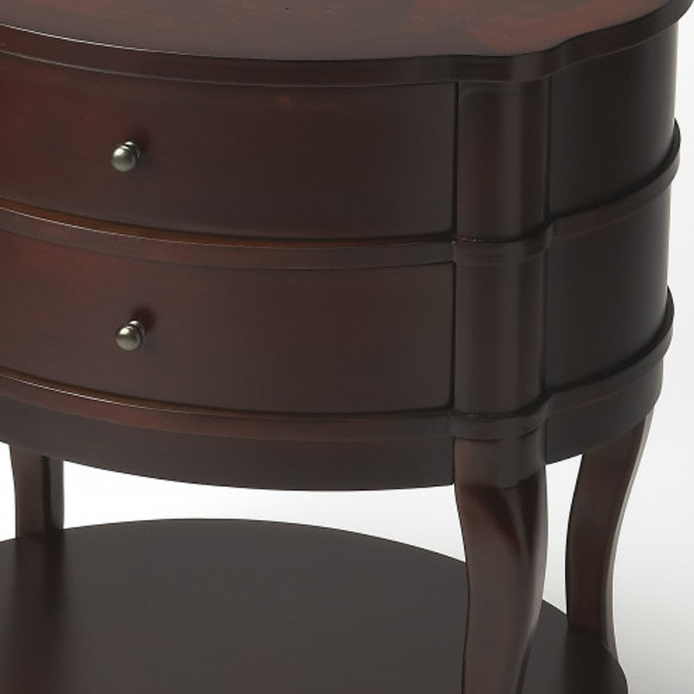 26" Dark Brown And Cherry Solid And Manufactured Wood Oval End Table With Two Drawers And Shelf By Homeroots | End Tables | Modishstore - 5