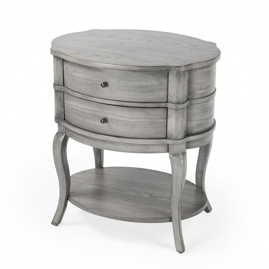 26" Gray Wood Oval End Table With Two Drawers And Shelf By Homeroots | End Tables | Modishstore - 2