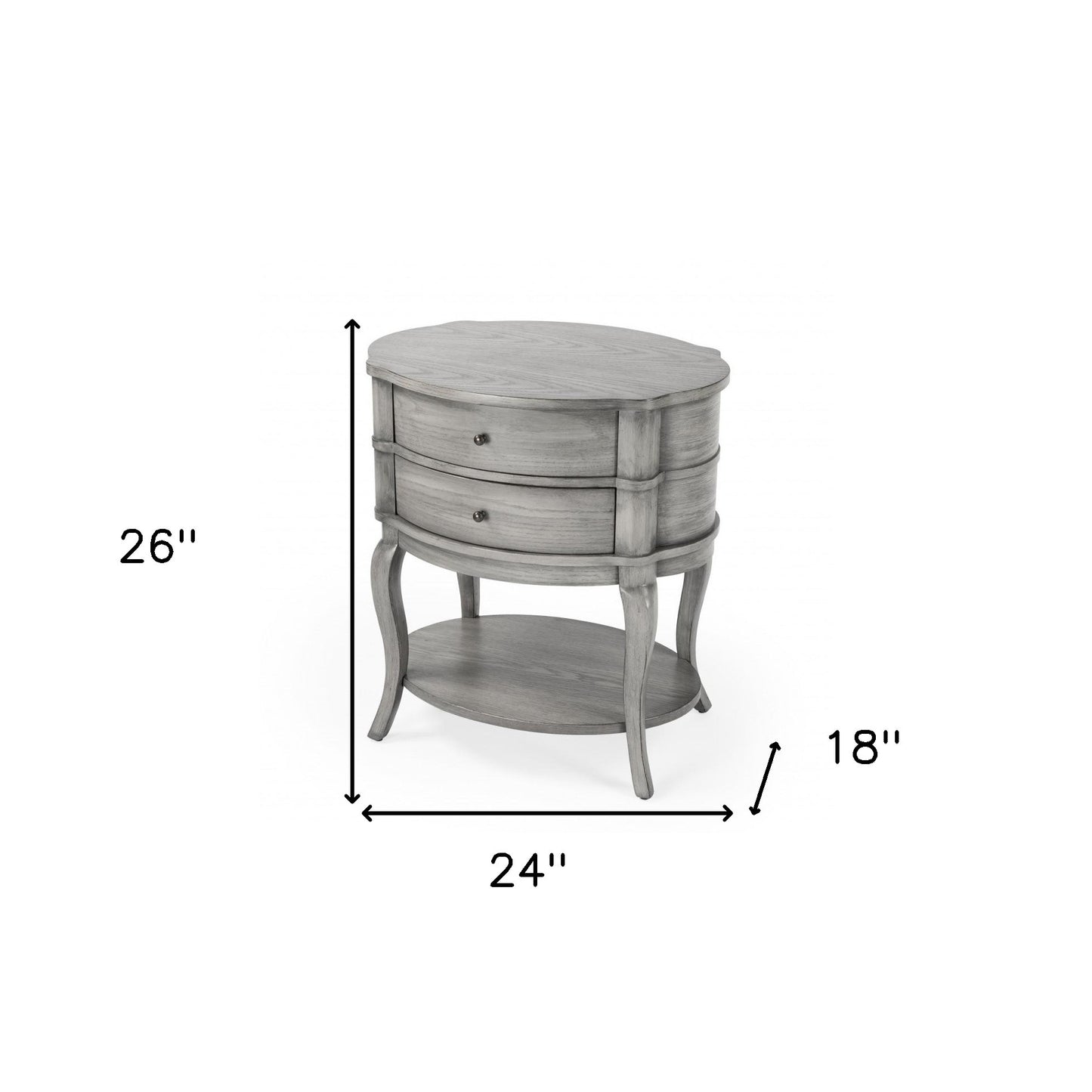 26" Gray Wood Oval End Table With Two Drawers And Shelf By Homeroots | End Tables | Modishstore - 8