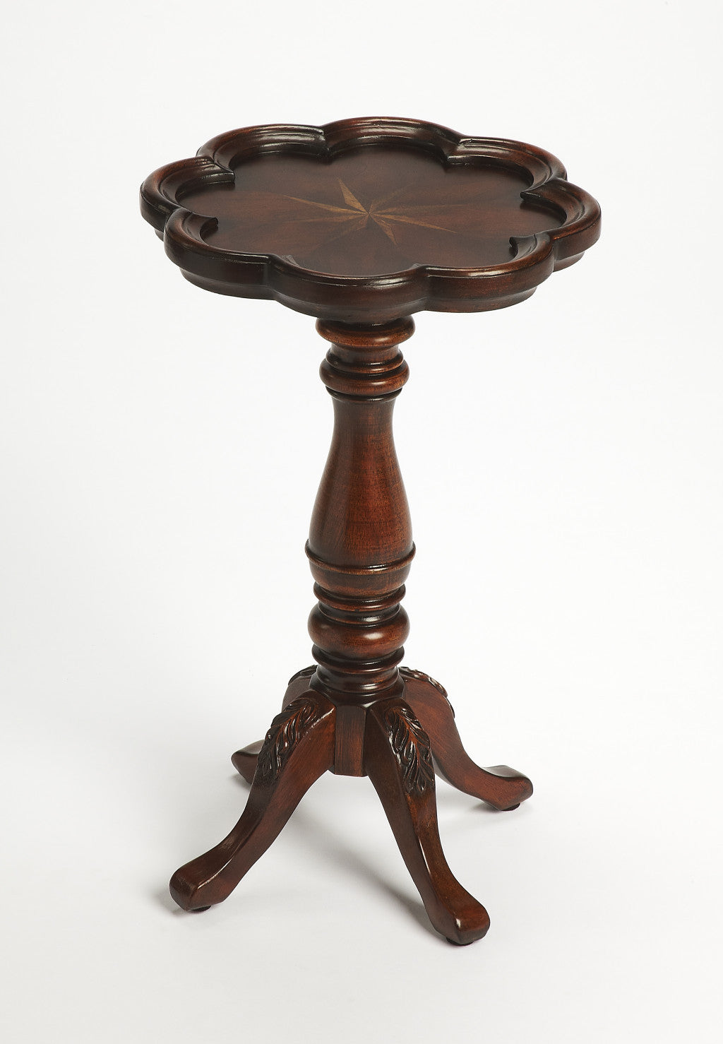 20" Dark Brown And Cherry Wood Floral Top End Table By Homeroots | End Tables | Modishstore - 4